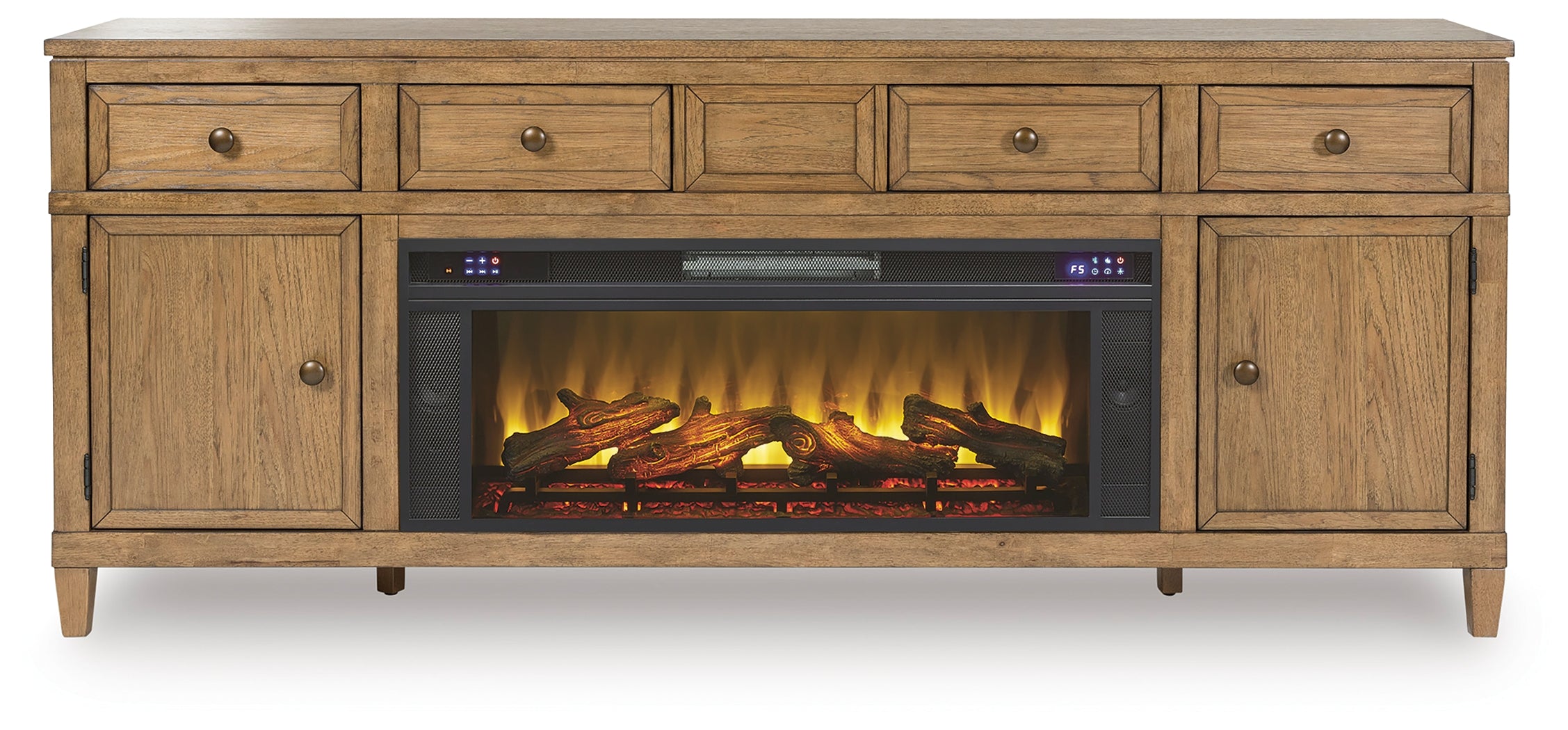 Sharlance Light Brown 81" TV Stand with Electric Fireplace - W655W1