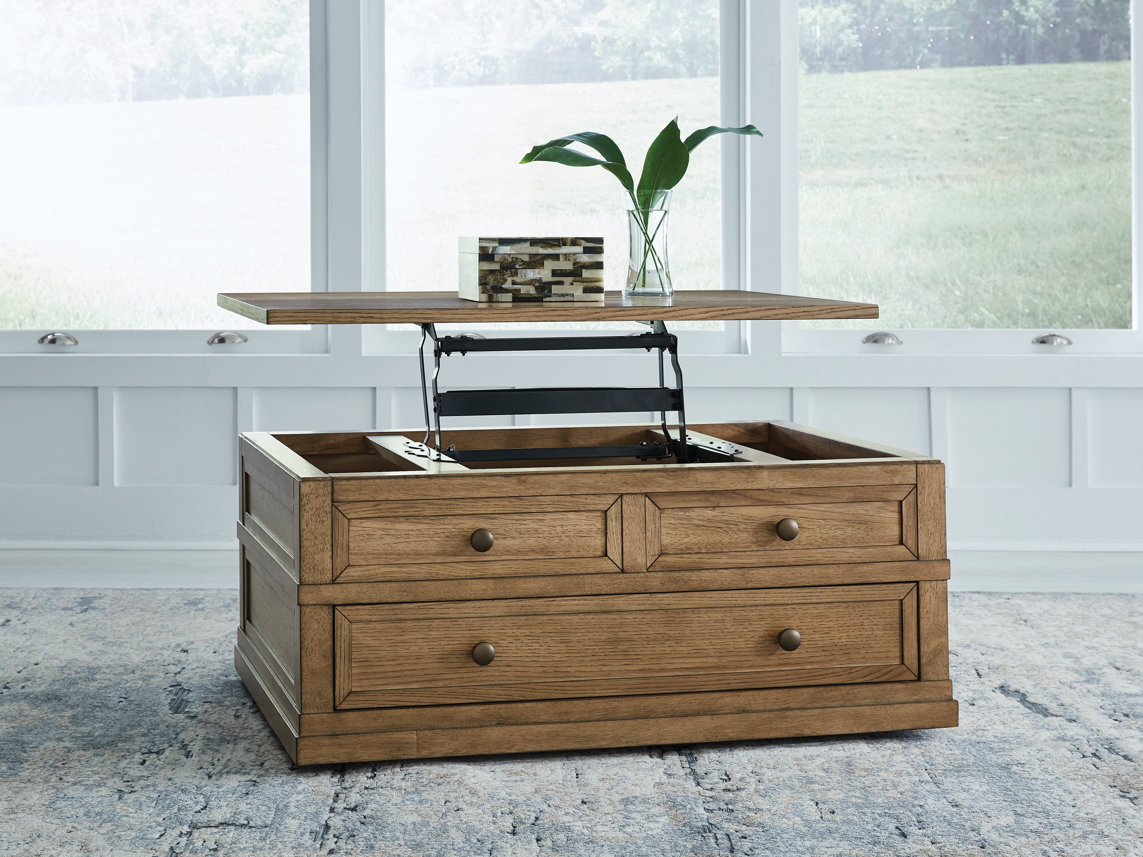 Sharlance Light Brown Lift-Top Coffee Table - T655-9