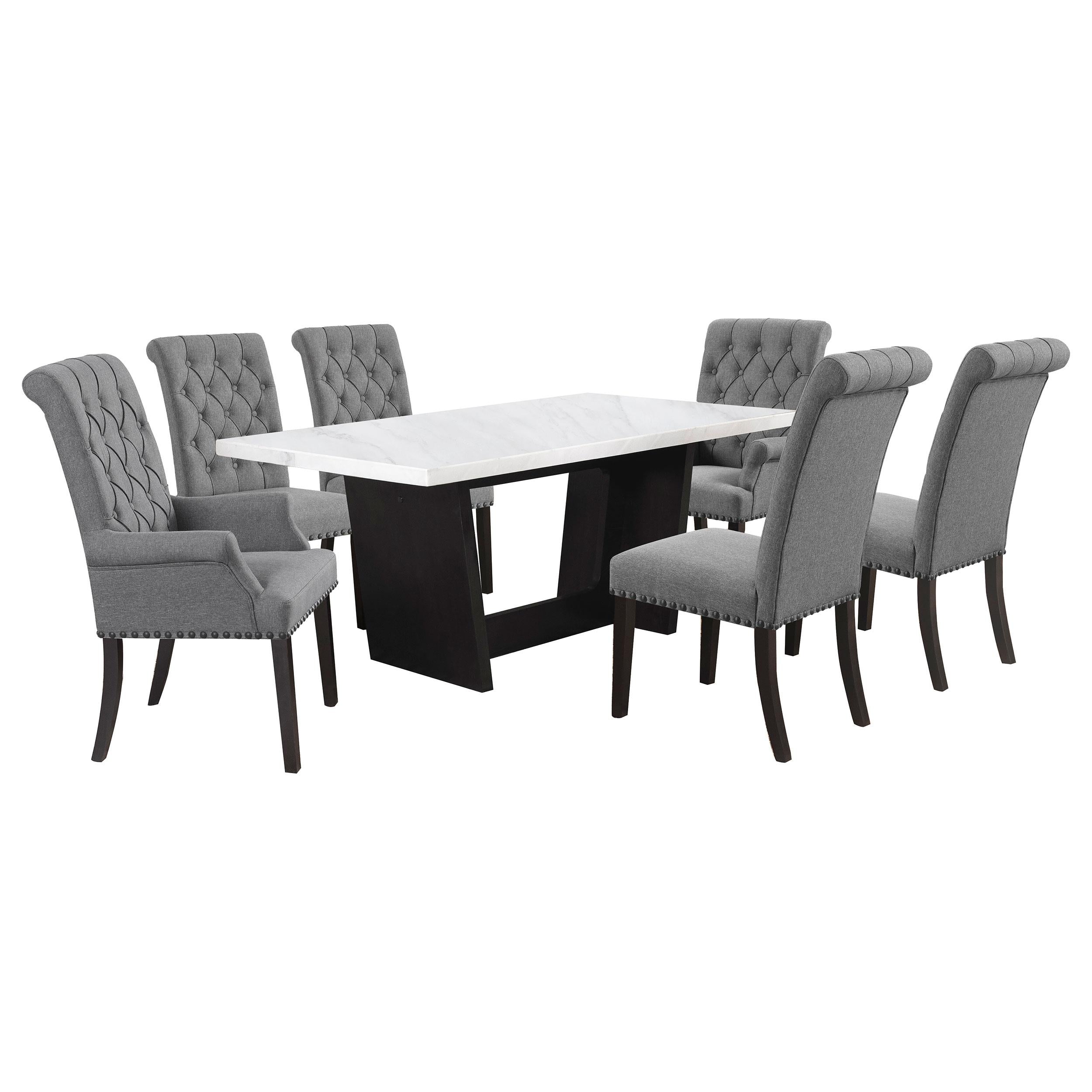 Sherry 7-piece Rectangular Marble Top Dining Table Set Grey - 115511-S7G