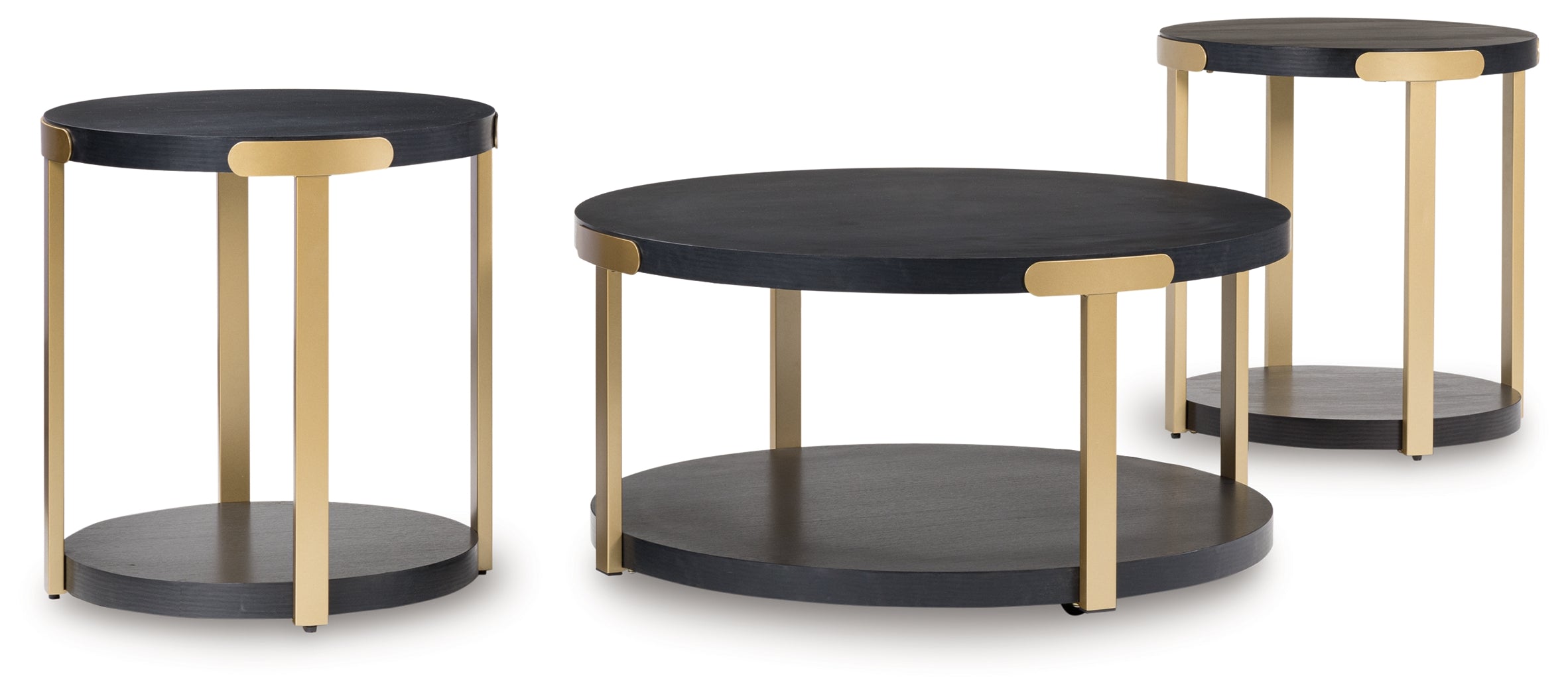 Shylore Black/Brass Finish Table (Set of 3) - T410-13