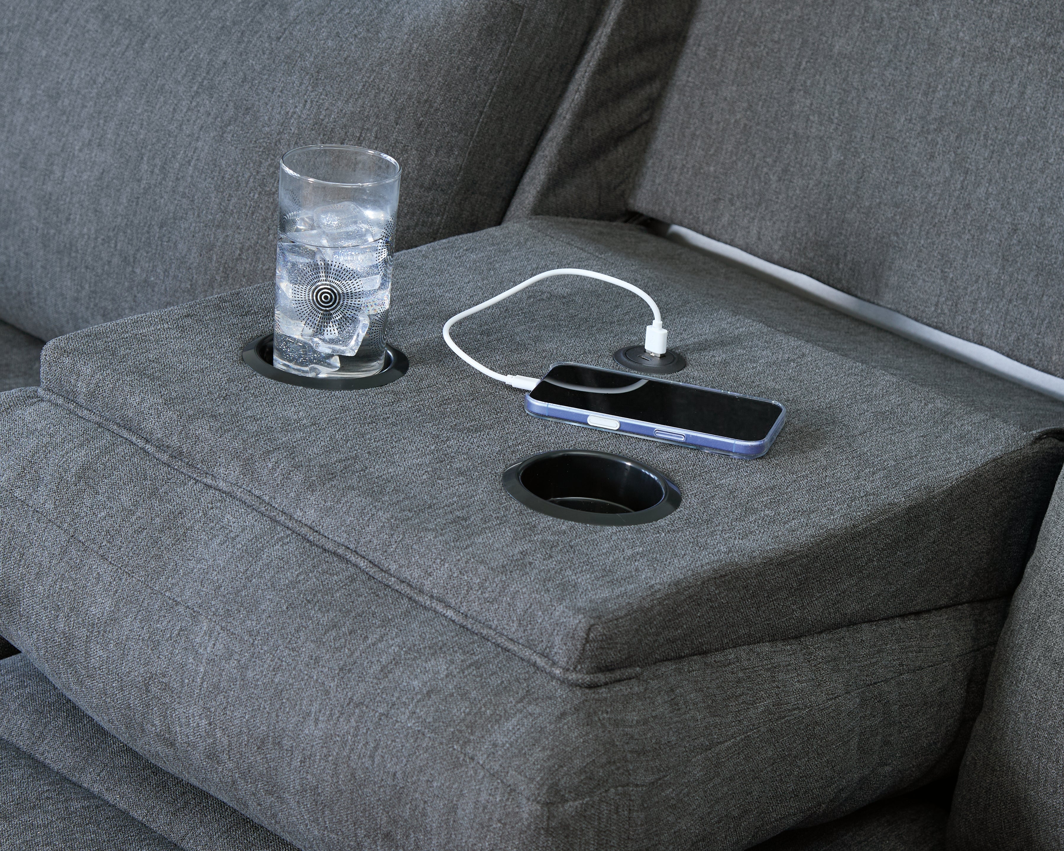 Side-Swipe Charcoal Reclining Sofa with Drop Down Table - PC9140689