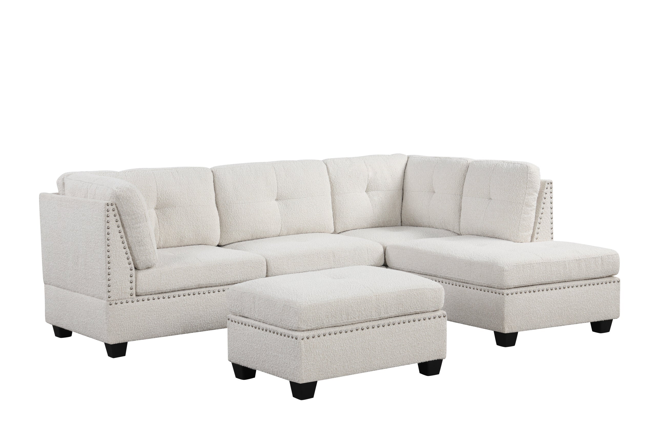 Sienna Boucle Sand Sectional + Ottoman Set - Sienna Boucle Sand