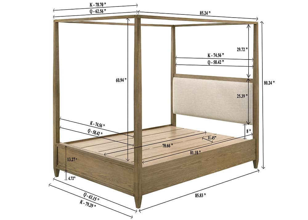 Sienna Rustic Natural King Canopy Platform Bed - SET | B8250-K-HBFB | B8250-K-BASE | B8250-KQ-RAIL