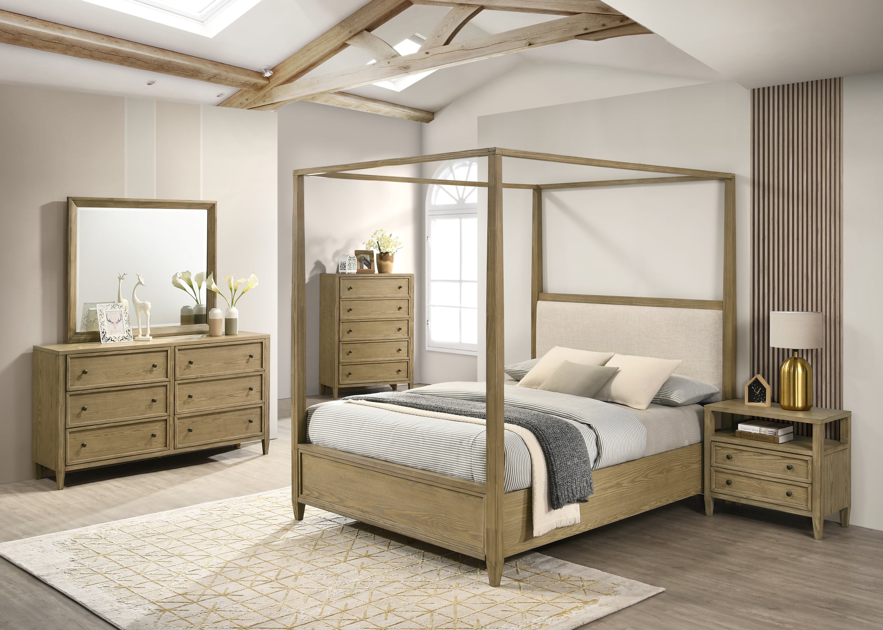 Sienna Rustic Natural Queen Canopy Platform Bed - SET | B8250-Q-HBFB | B8250-Q-BASE | B8250-KQ-RAIL