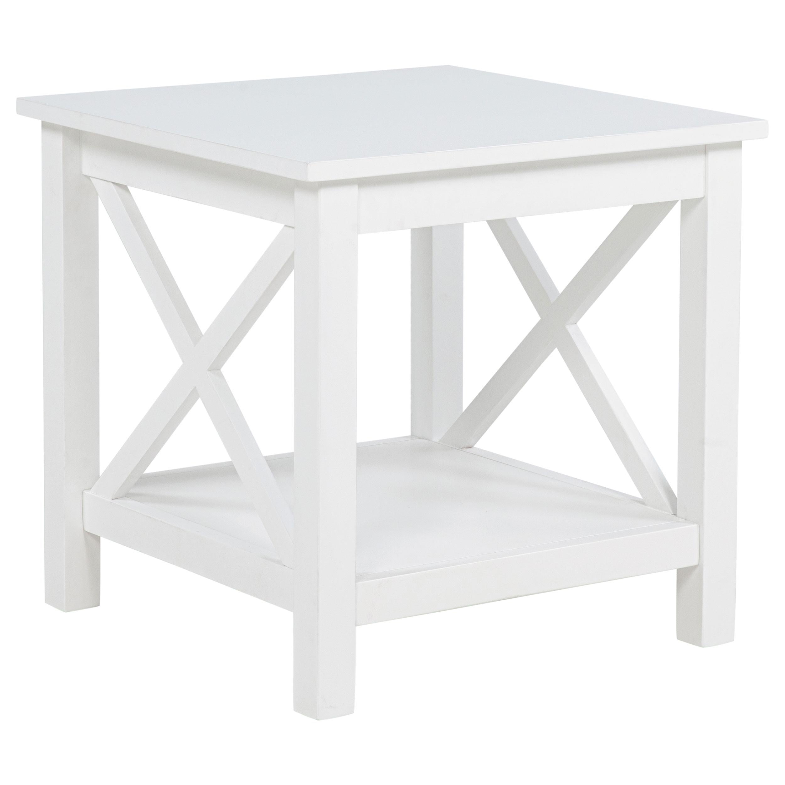 Skyview Square Pine Wood Side End Table with Shelf White - 722087