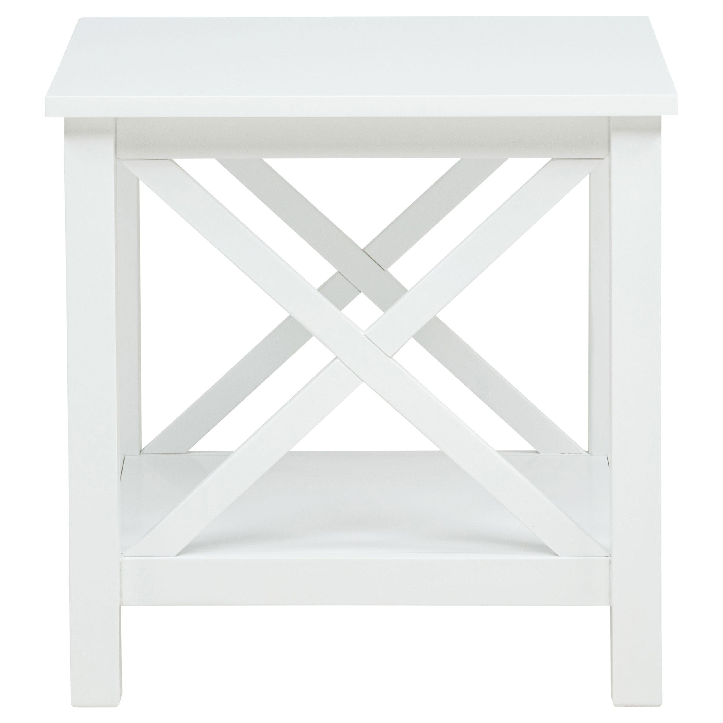 Skyview Square Pine Wood Side End Table with Shelf White - 722087