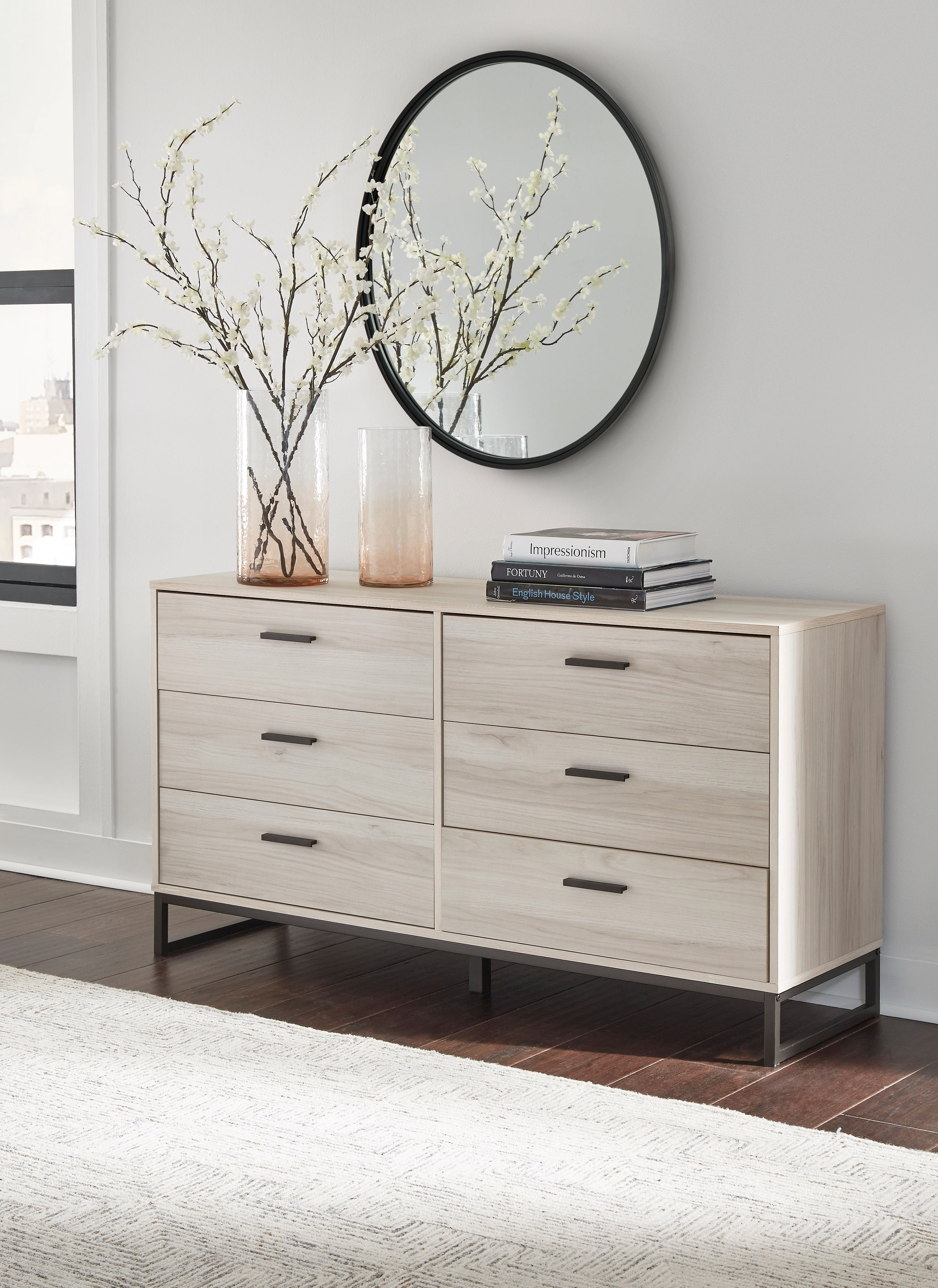 Socalle Light Natural Queen Panel Platform Bed with Dresser and Nightstand - EB1864B4