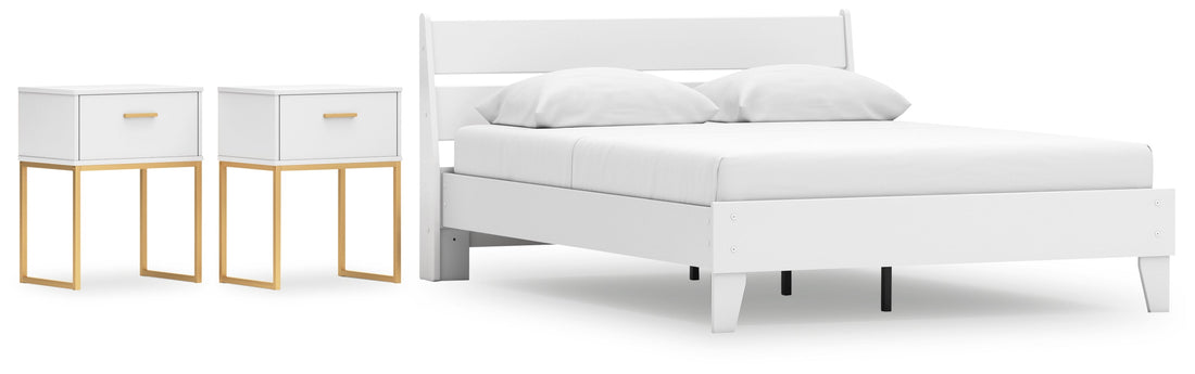 Socalle Queen Panel Platform Bed with 2 Nightstands in Two-tone - PKG019088