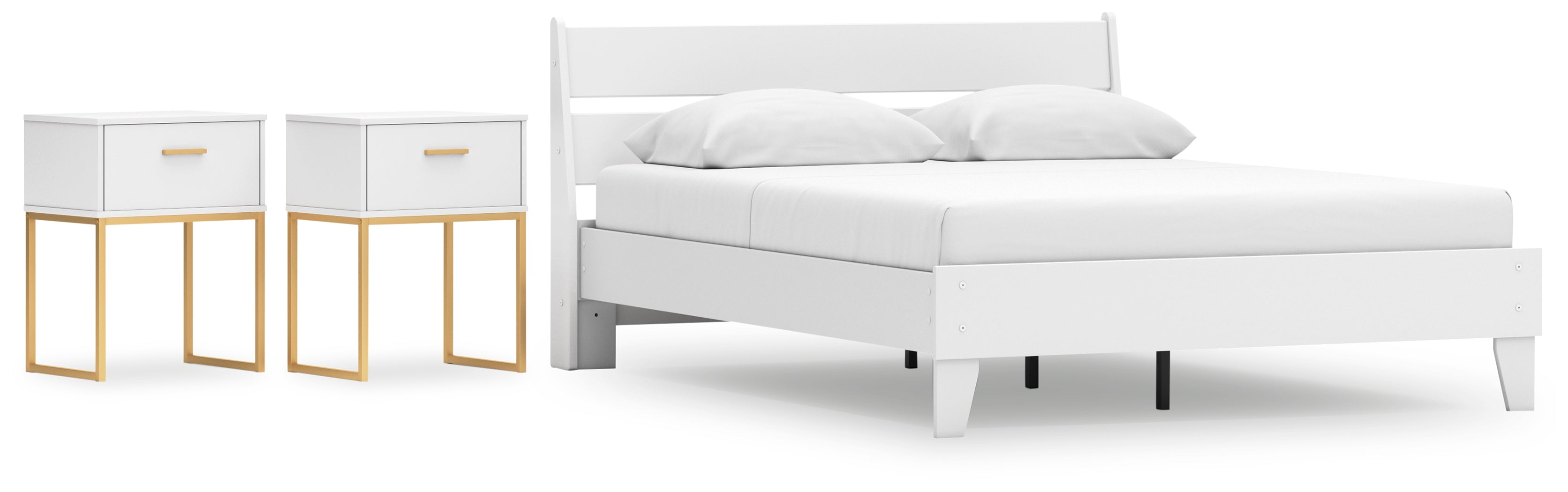 Socalle Queen Panel Platform Bed with 2 Nightstands in Two-tone - PKG019088