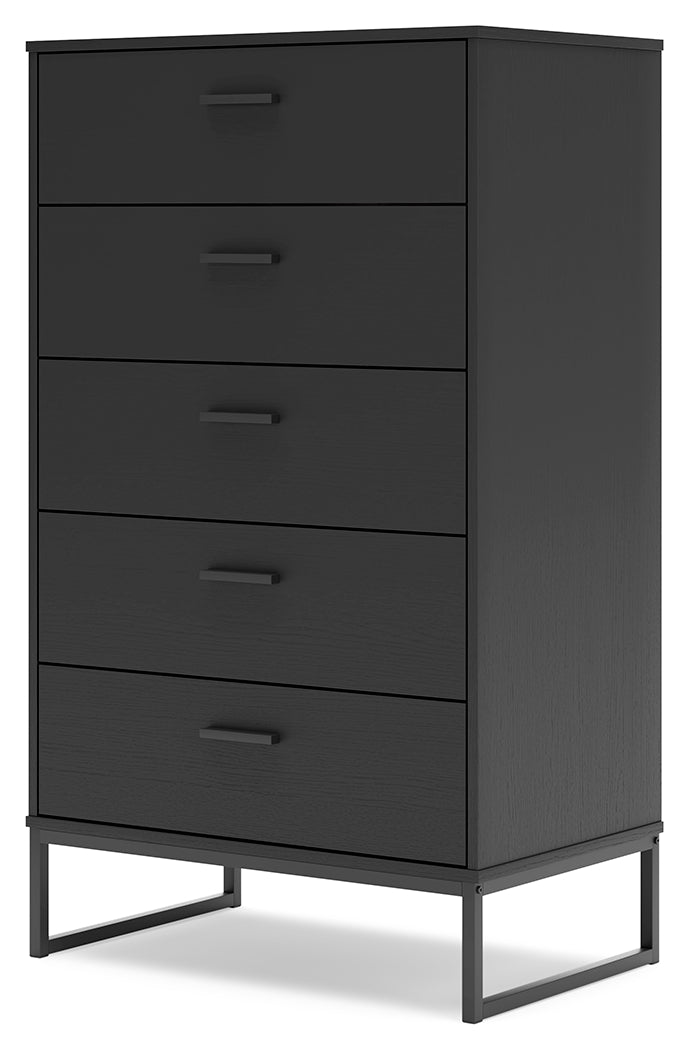 Socalle Twin Panel Platform Bed with Dresser, Chest and Nightstand in Black - PKG018871
