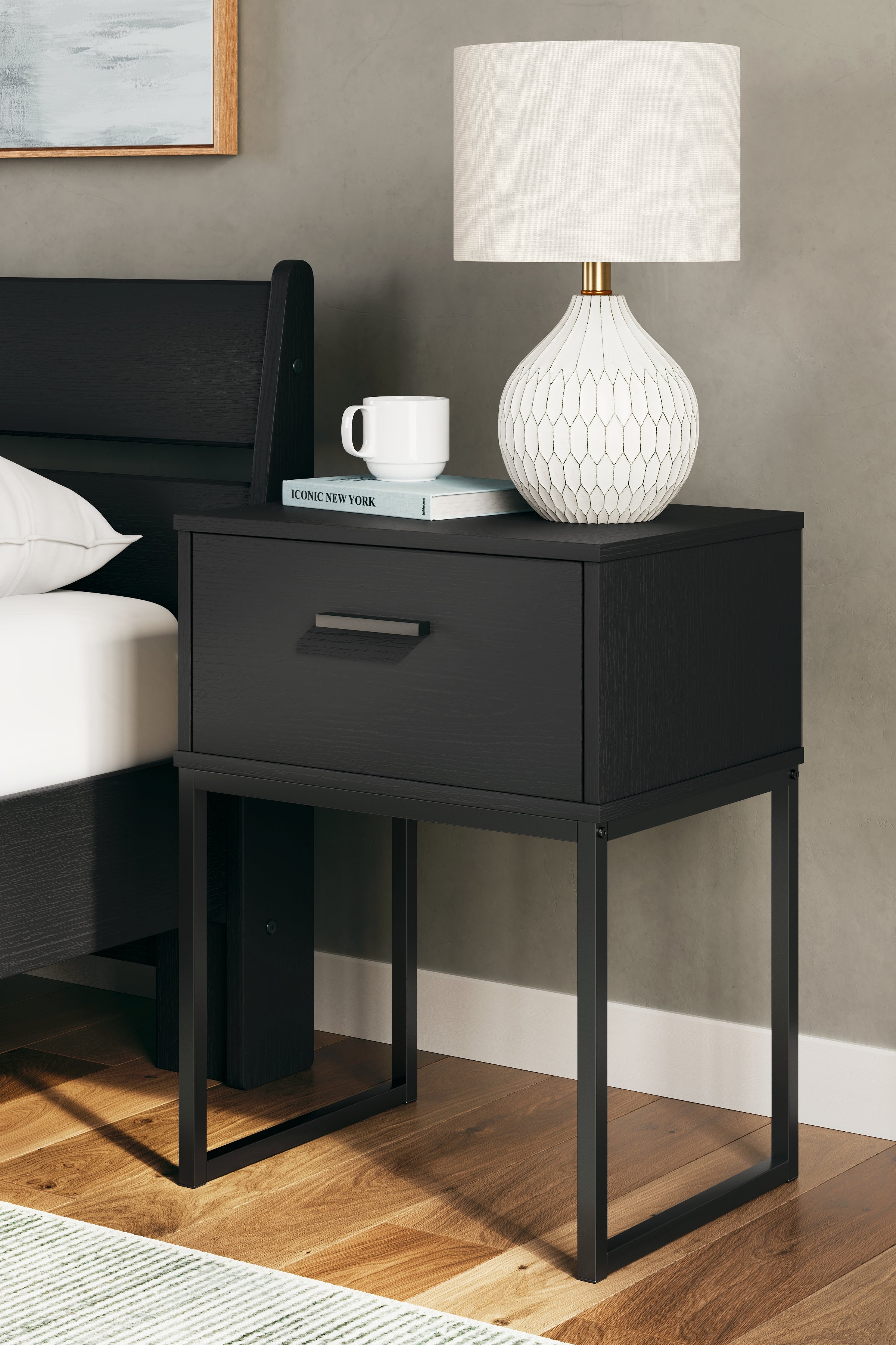 Socalle Twin Panel Platform Bed with Dresser, Chest and Nightstand in Black - PKG018871
