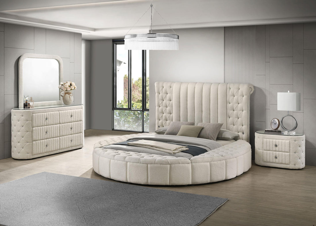 Sonya 4-piece Upholstered Eastern King Bedroom Set Ivory - 360111KE-S4