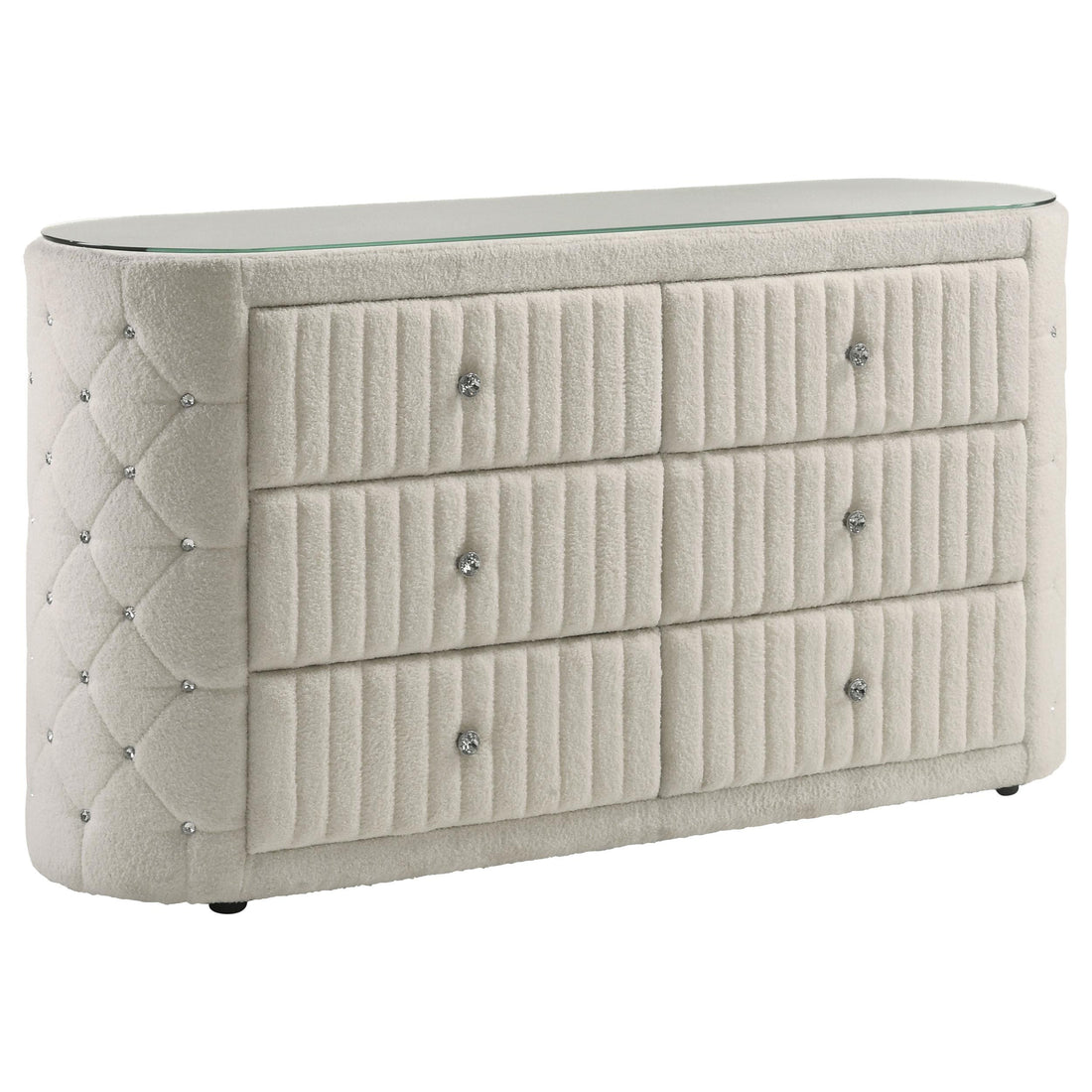 Sonya 6-drawer Upholstered Bedroom Dresser Ivory - 360113