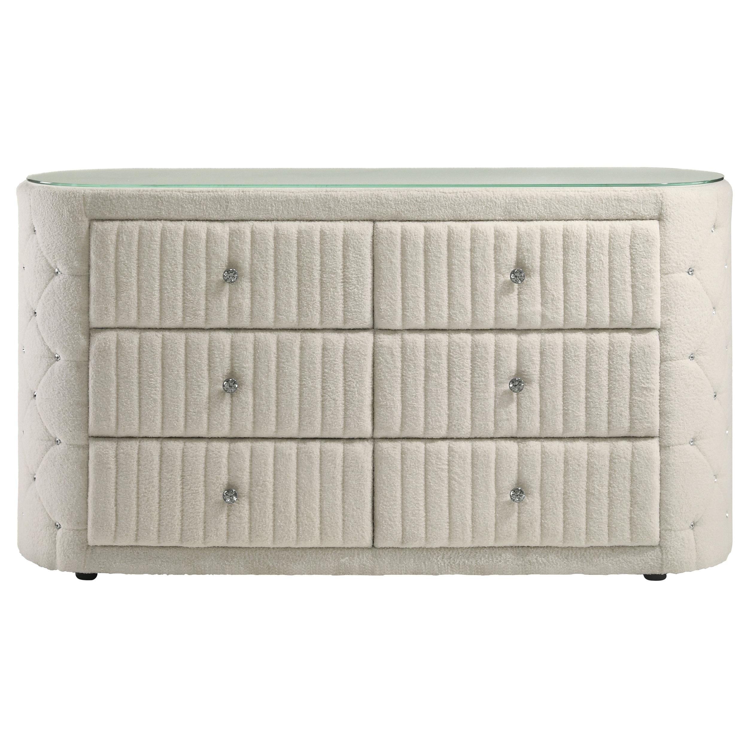 Sonya 6-drawer Upholstered Bedroom Dresser Ivory - 360113