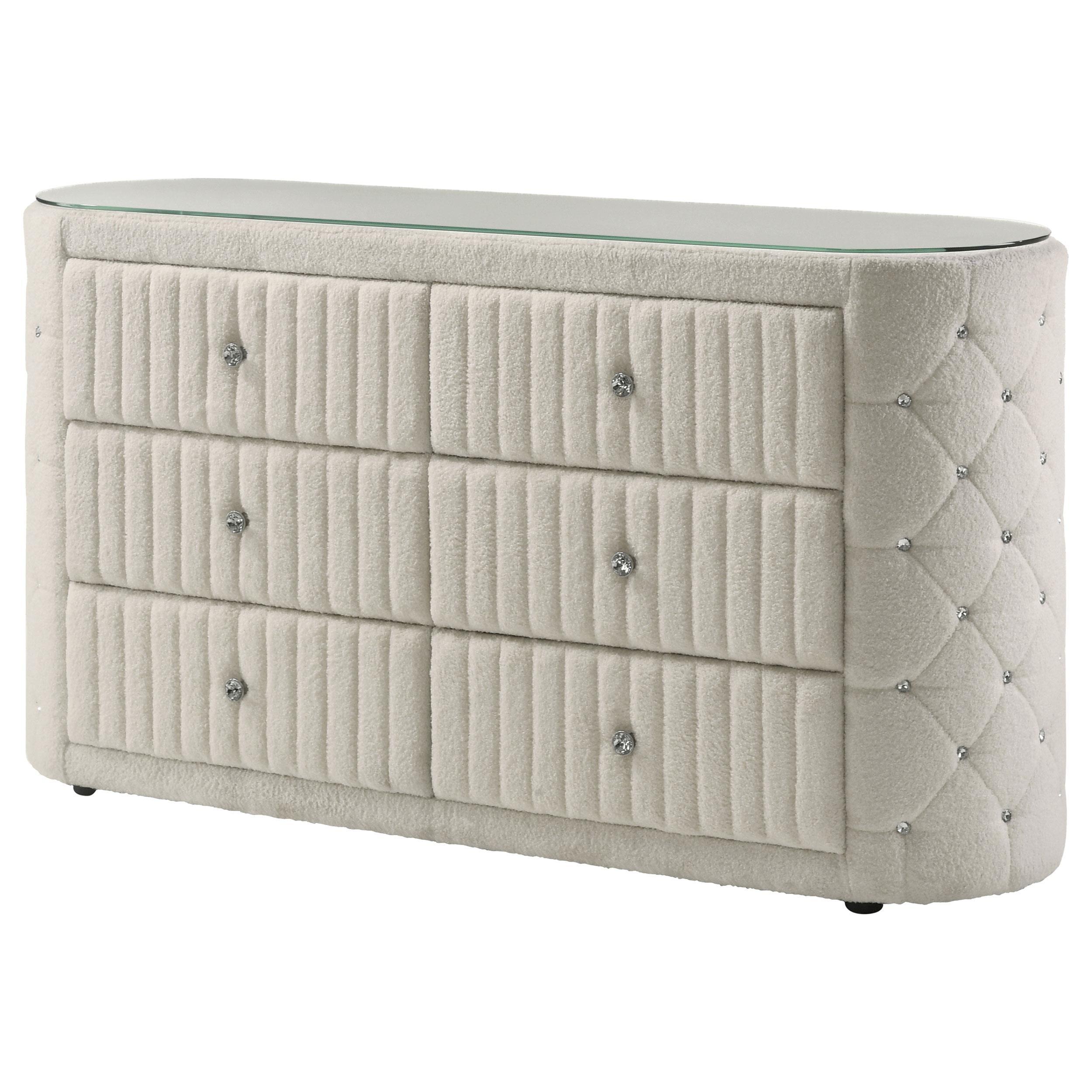 Sonya 6-drawer Upholstered Bedroom Dresser Ivory - 360113