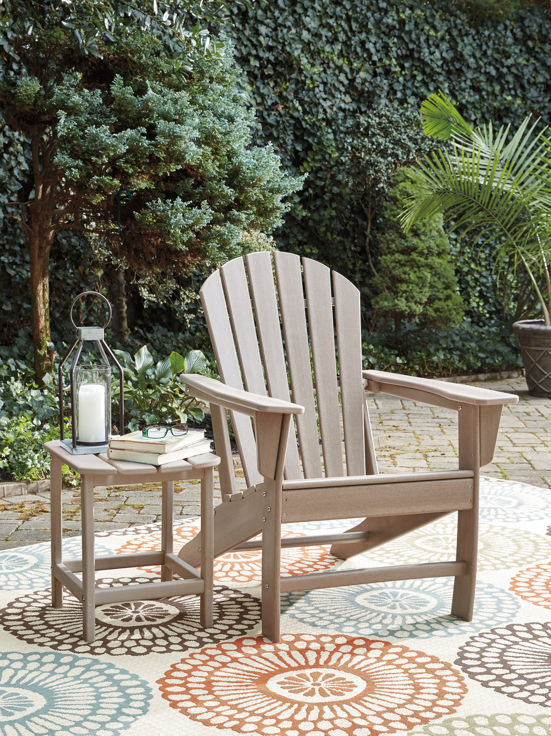 Sundown Treasure Driftwood Adirondack Chair with End Table - P014P1