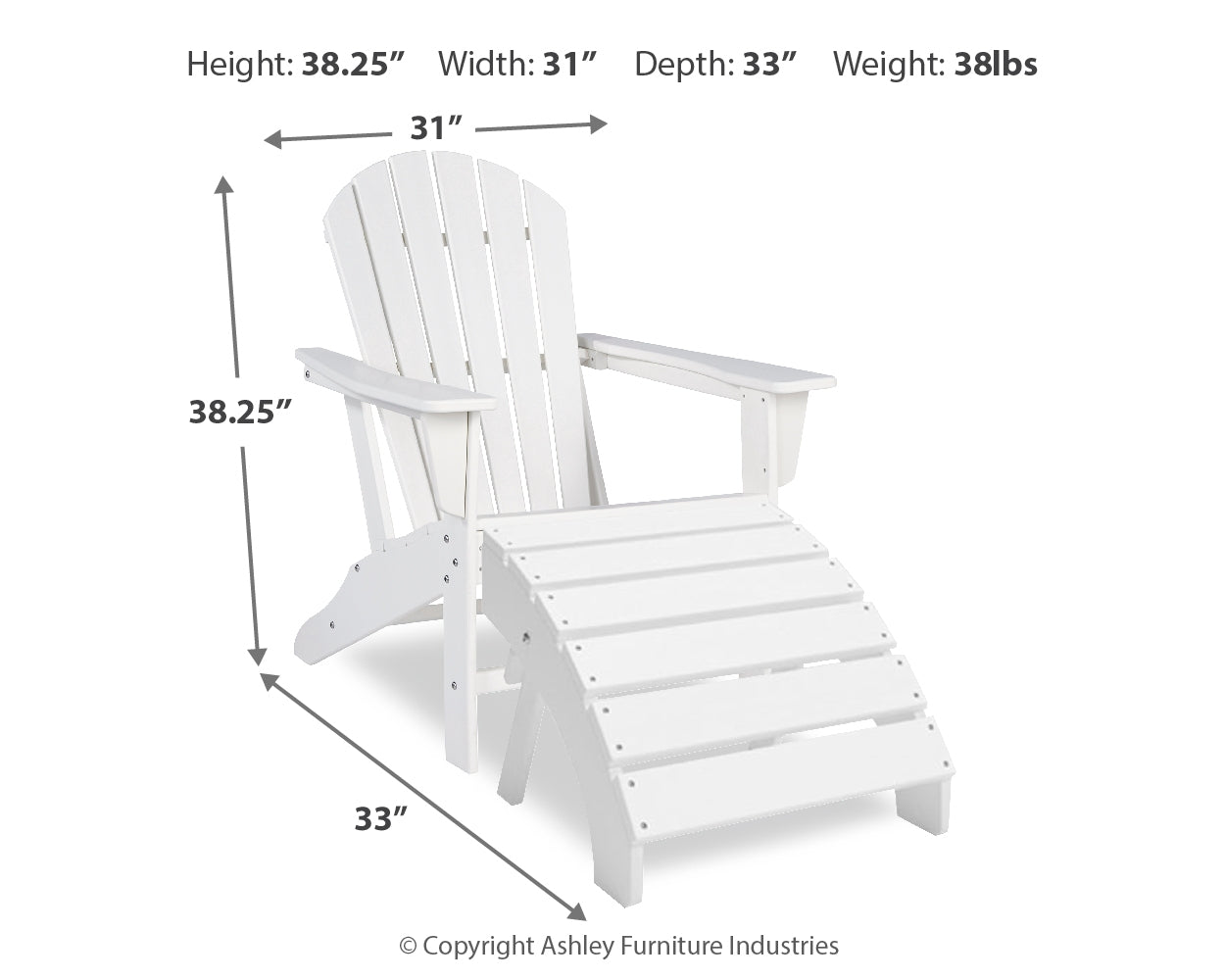 Sundown Treasure White Adirondack Chair with End Table - P011P1
