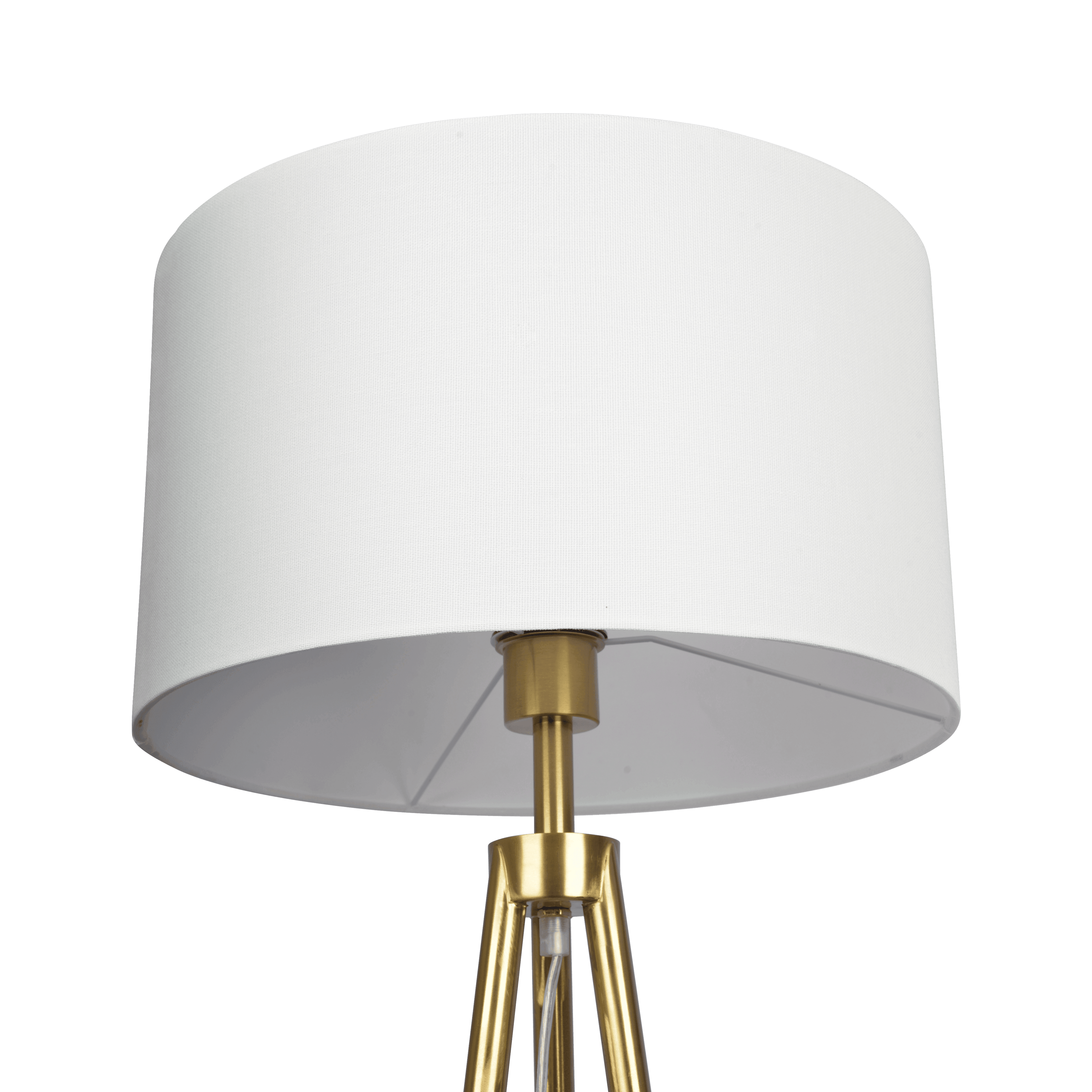 Sway Brassed Gold Floor Lamp with On/Off Switch Triple Legs White Fabric Shade - FLL03701901