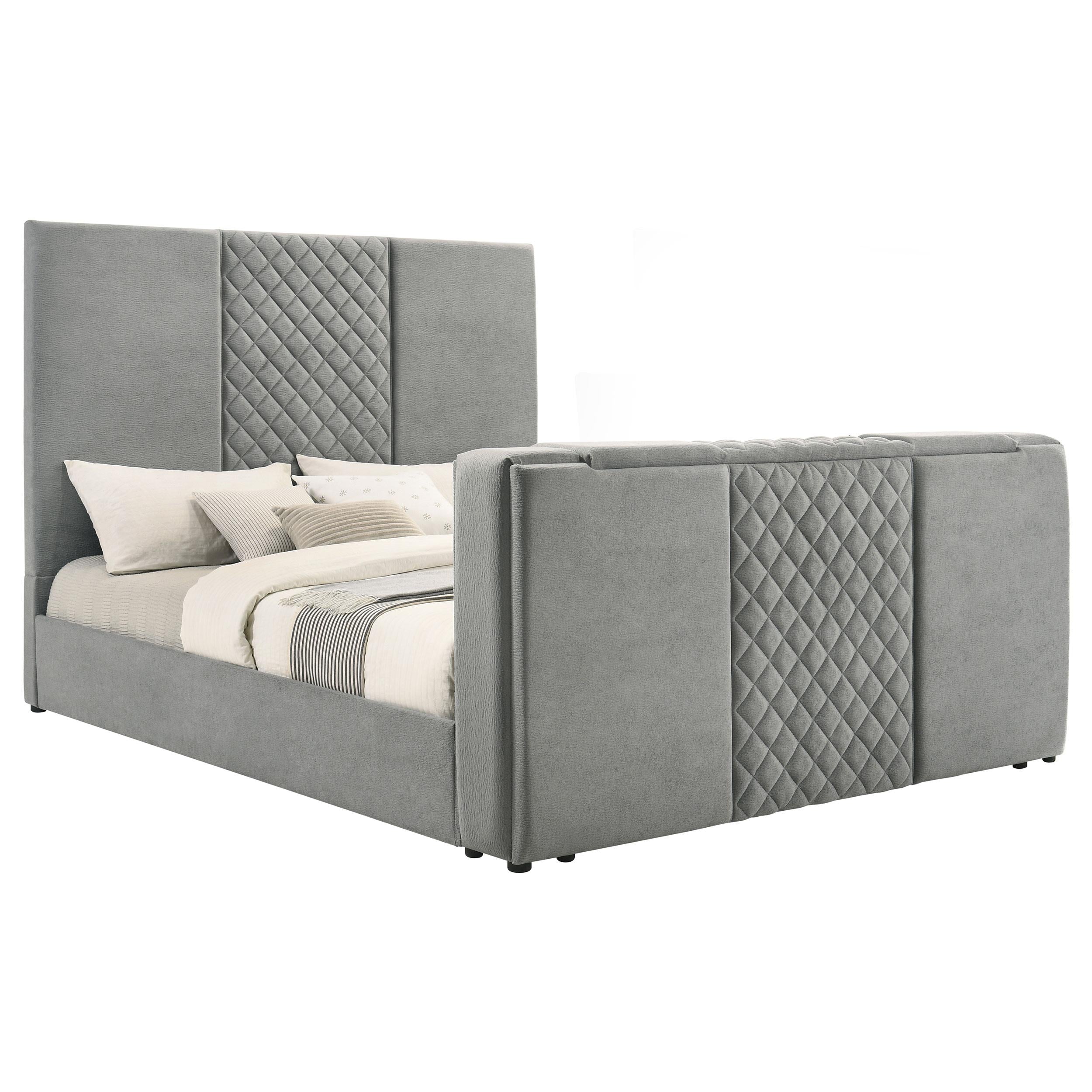 Tara 61-inch Upholstered Eastern King Panel TV Bed Grey - 315994KE