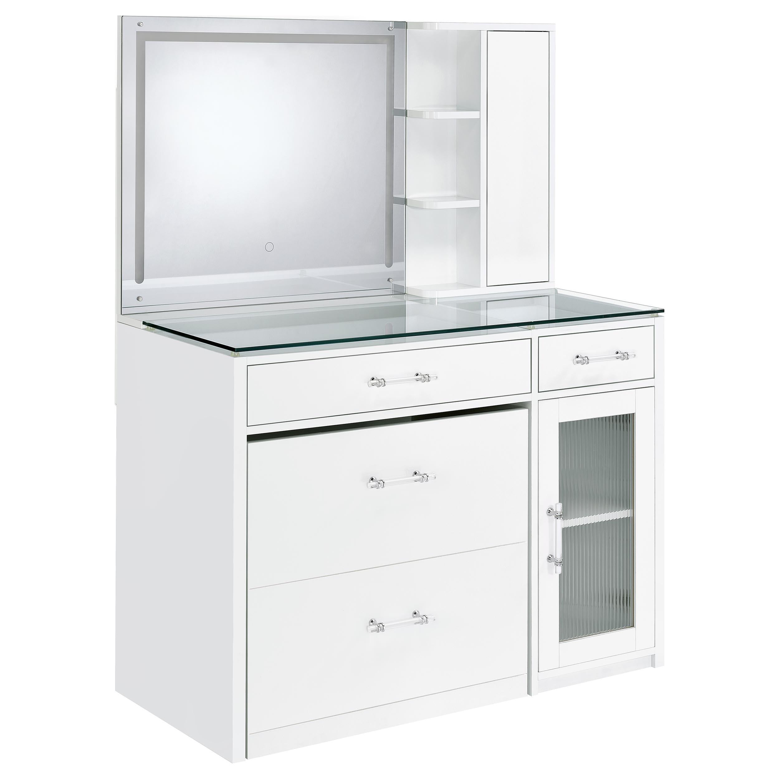 TBA 2-drawer Vanity Table Set LED Mirror and Stool White High Gloss - 930218