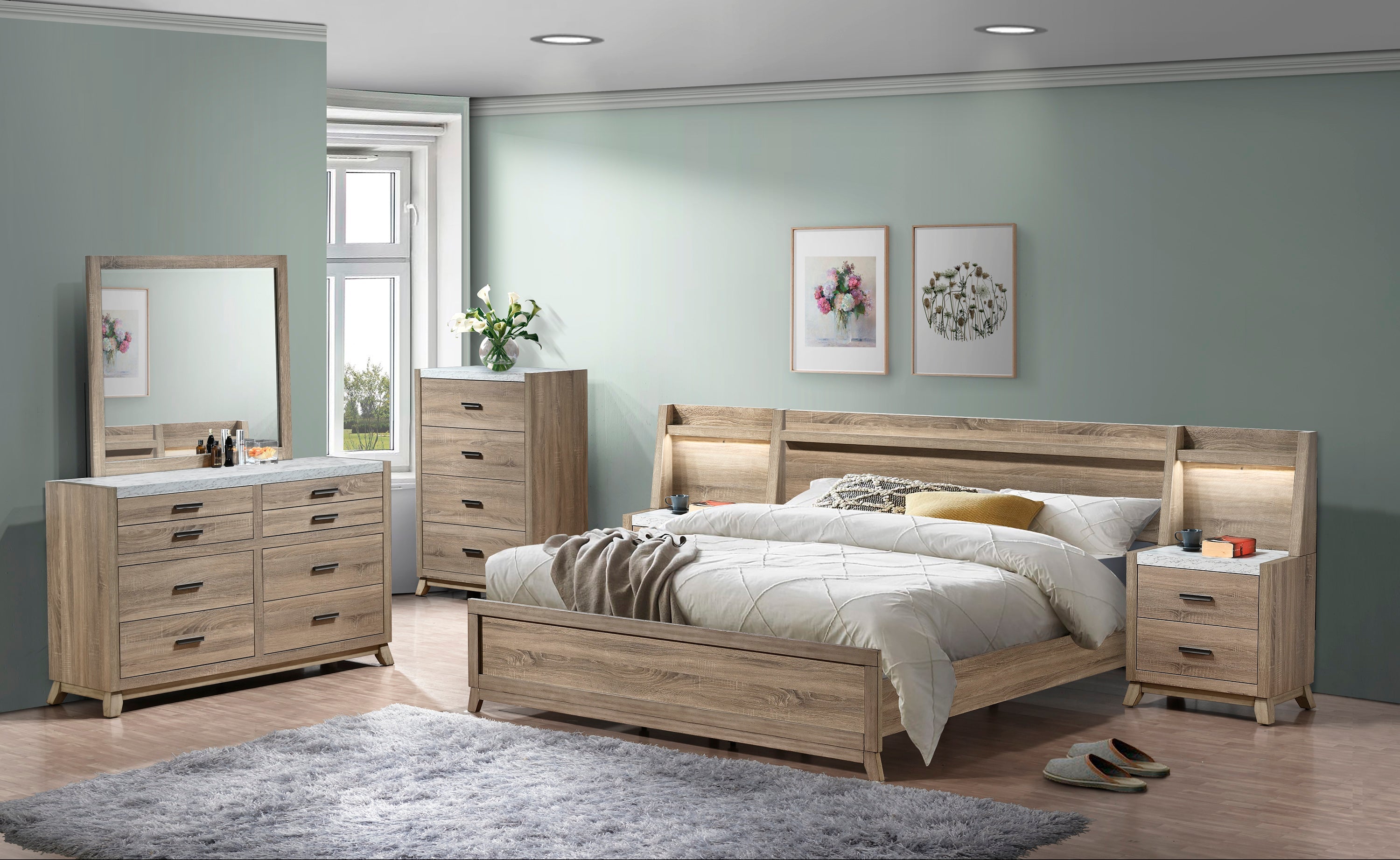 Tilston Natural King Panel Bed - SET | B3400-K-HB | B3400-K-FB | B3400-KQ-RAIL - Bien Home Furniture &amp; Electronics