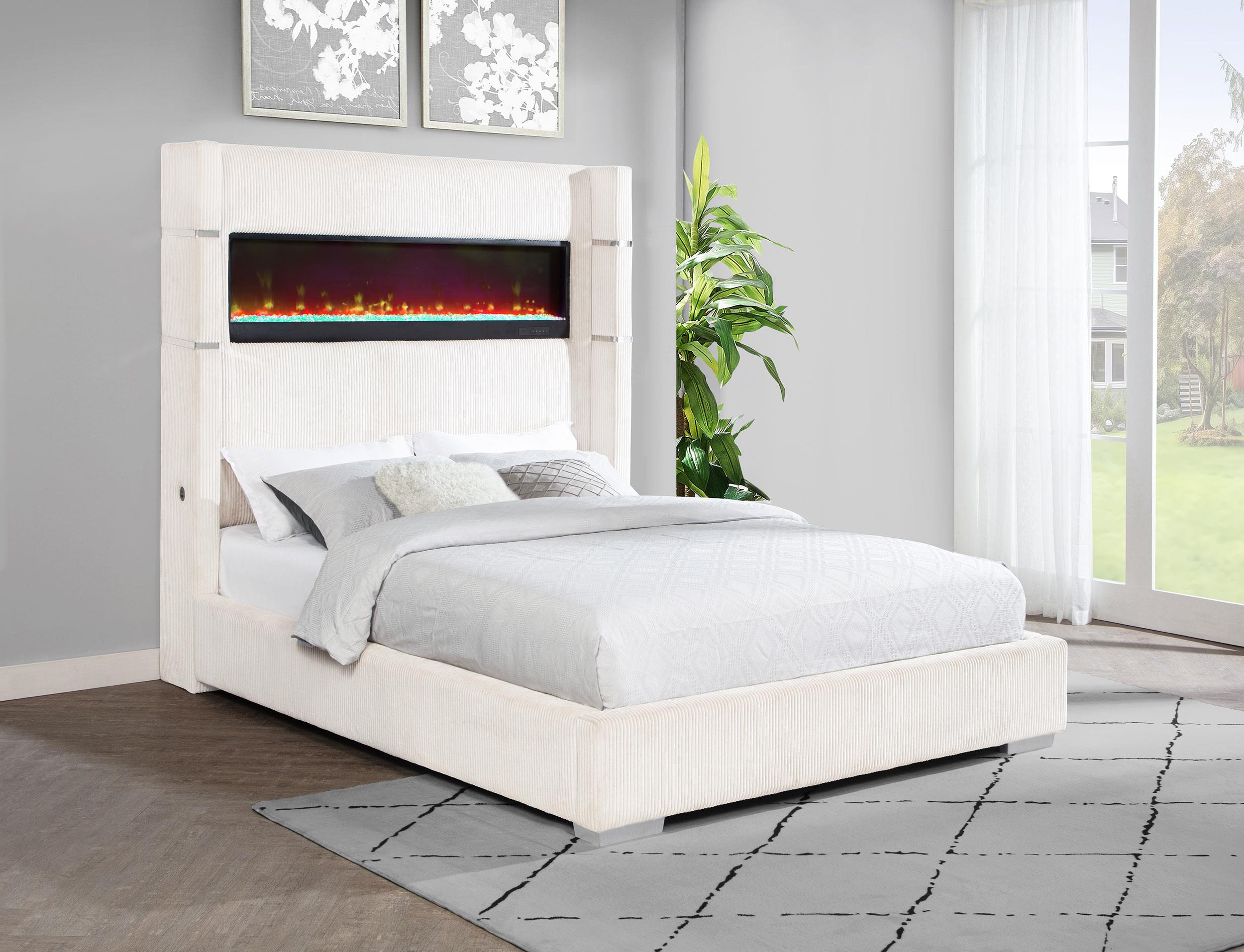 Tisdall 67-inch Upholstered Cal King Fireplace Bed Cream - 306032KW