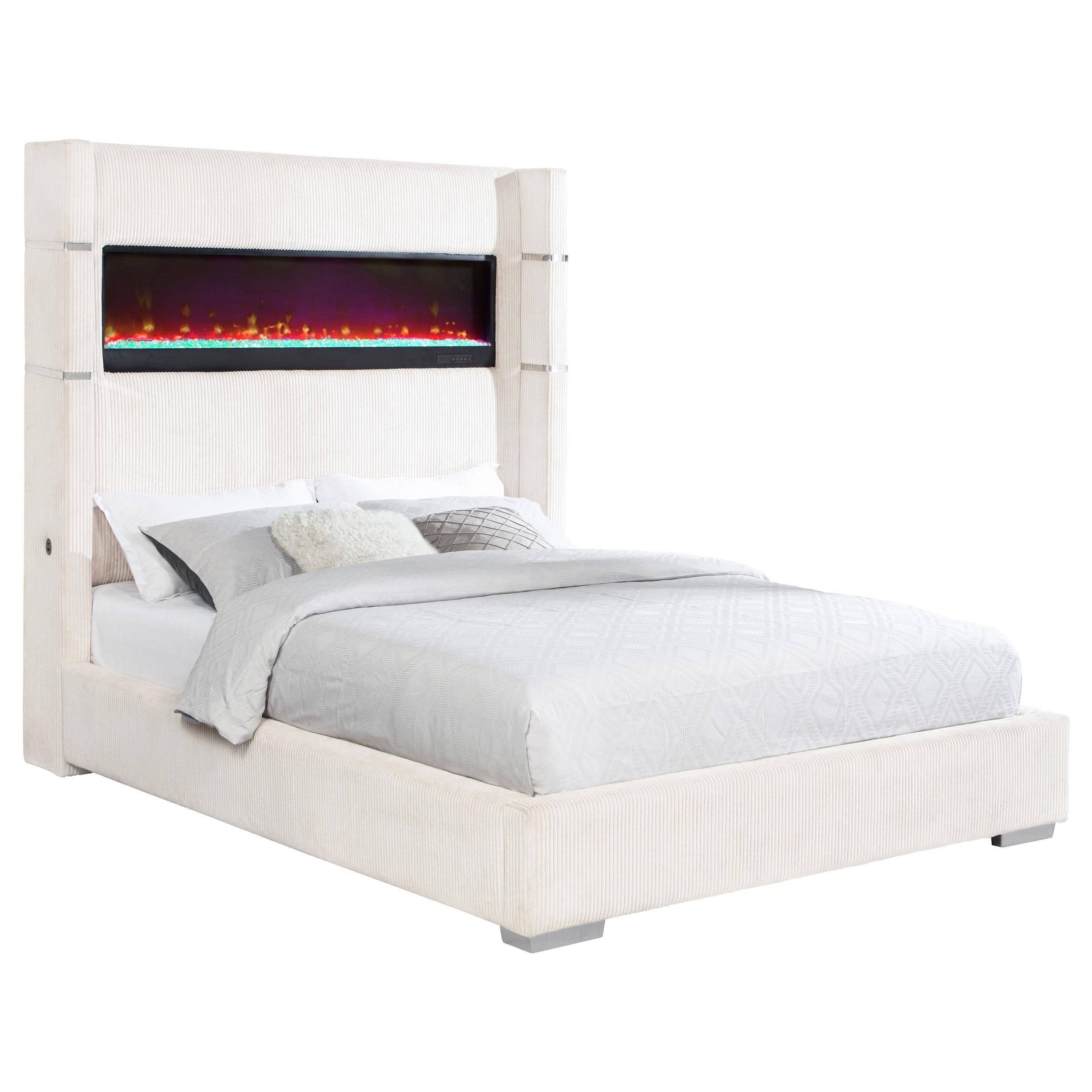 Tisdall 67-inch Upholstered Eastern King Fireplace Bed Black - 306032KE