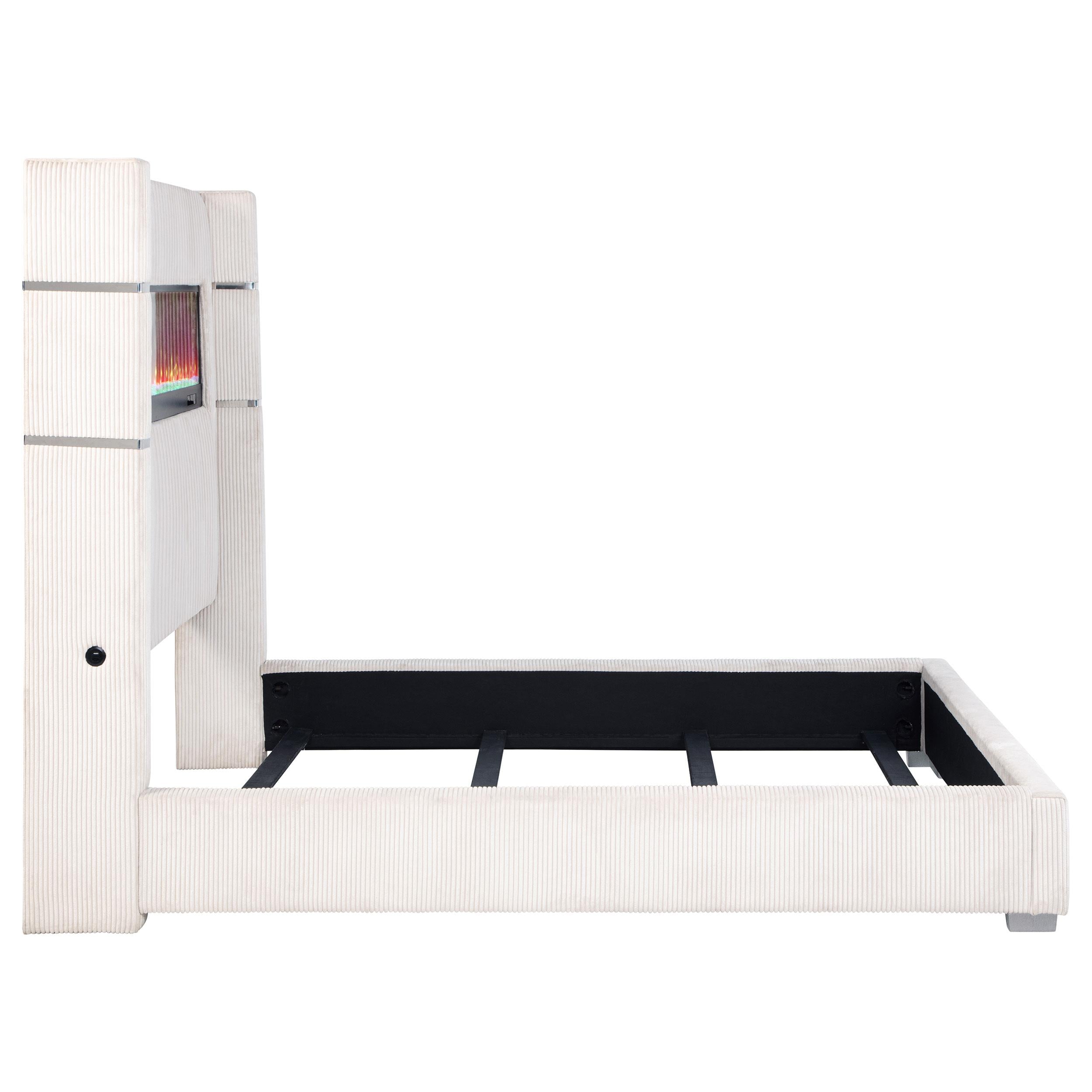 Tisdall 67-inch Upholstered Queen Fireplace Bed Cream - 306032Q