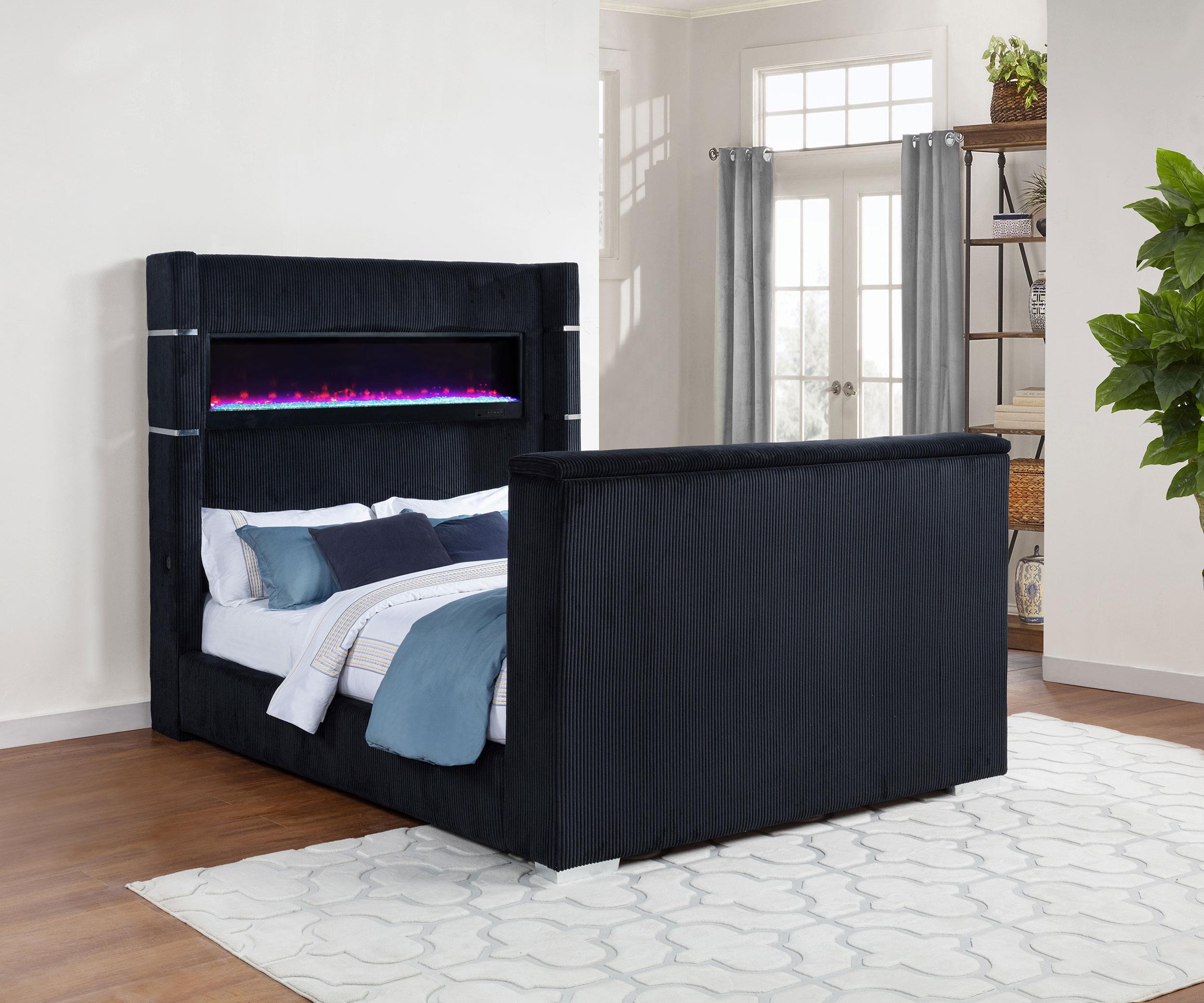 Tisdall Eastern King Flame Visualizer Wingback TV Bed Black - 315868BLKKE