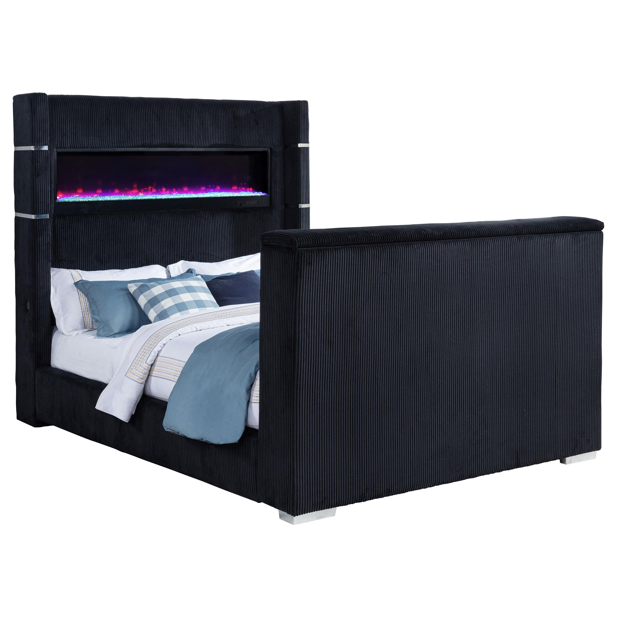 Tisdall Eastern King Flame Visualizer Wingback TV Bed Black - 315868BLKKE