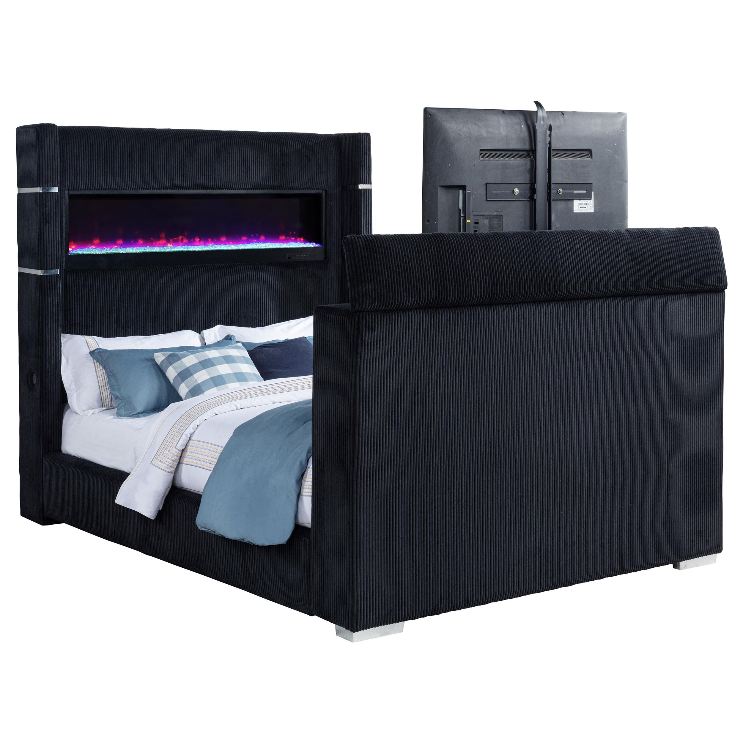 Tisdall Queen Flame Visualizer Wingback TV Bed Black - 315868BLKQ