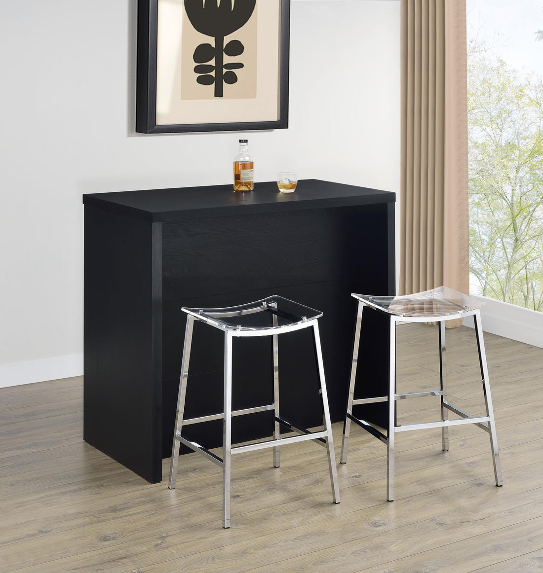 Topanga Engineered Wood Freestanding Home Bar Cabinet Black - 182784