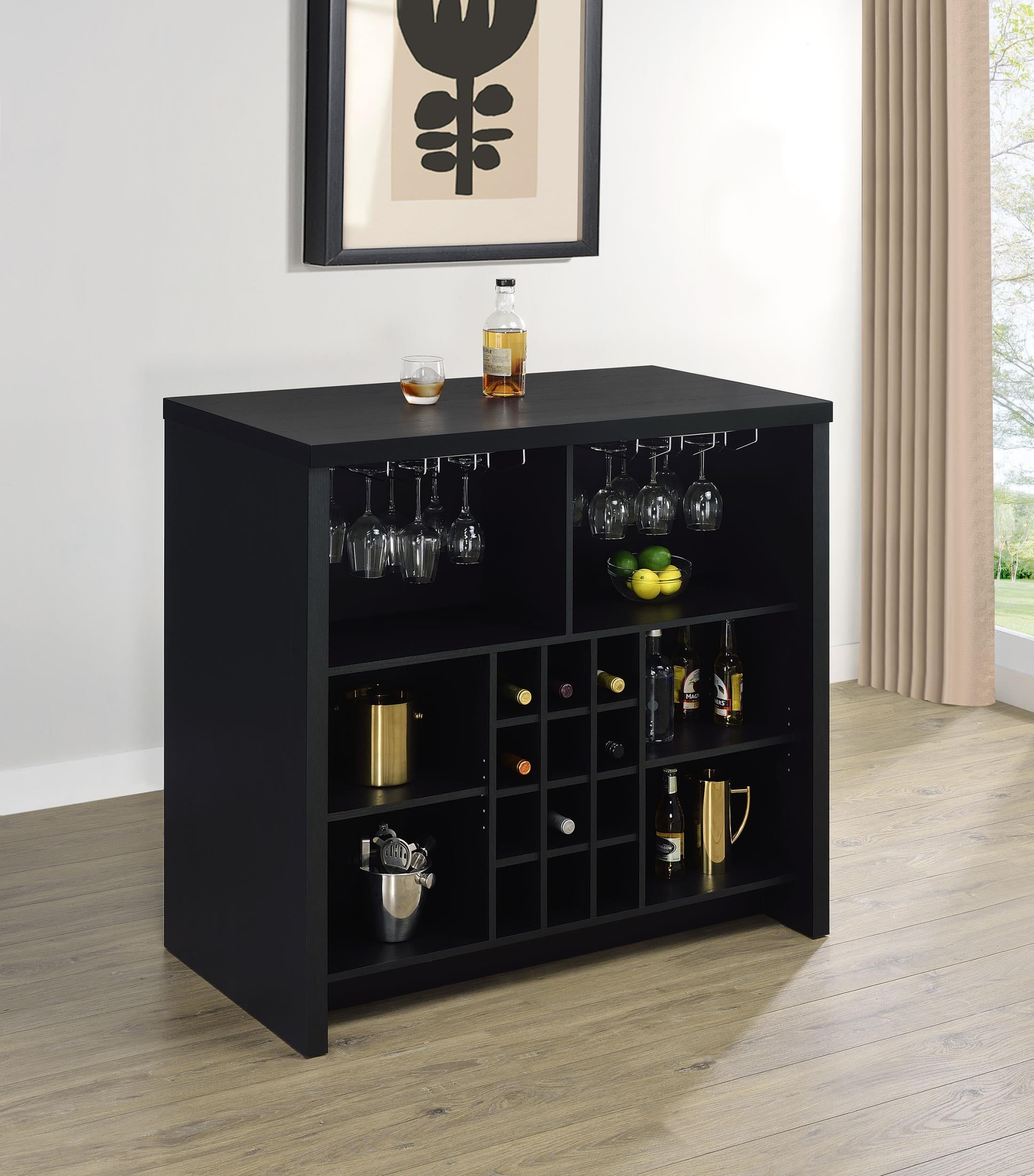 Topanga Engineered Wood Freestanding Home Bar Cabinet Black - 182784