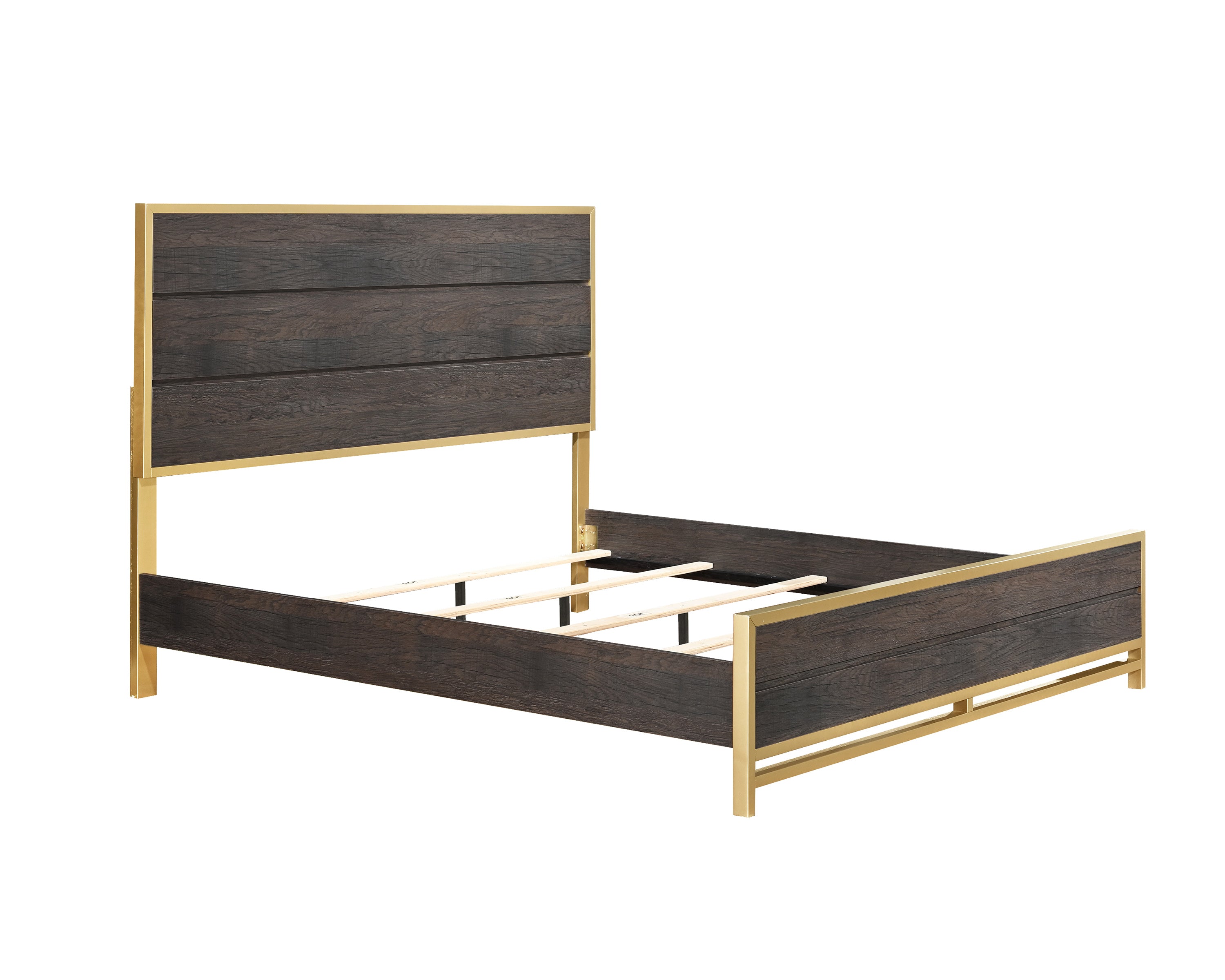 Trevor Brown/Gold King Panel Bed - SET | B3350-K-HB | B3350-K-FB | B3350-KQ-RAIL - Bien Home Furniture &amp; Electronics