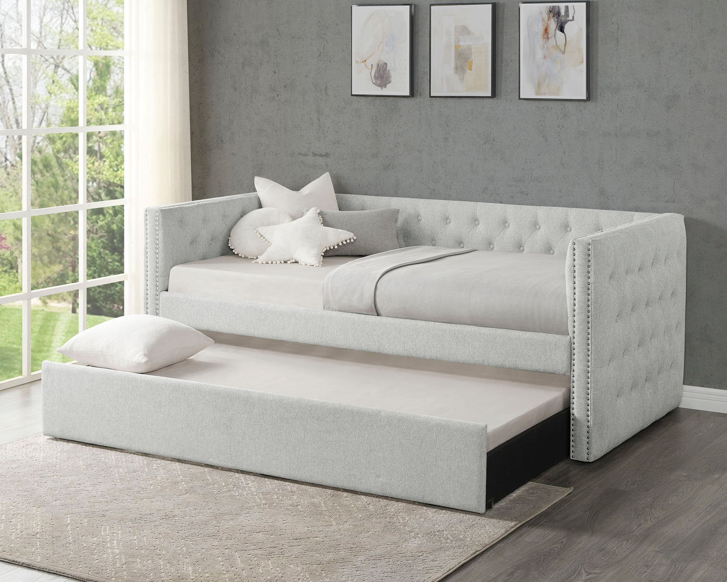 Trina Dove Gray Twin Daybed with Trundle - SET | 5335DV-ARM | 5335DV-BACK - Bien Home Furniture & Electronics