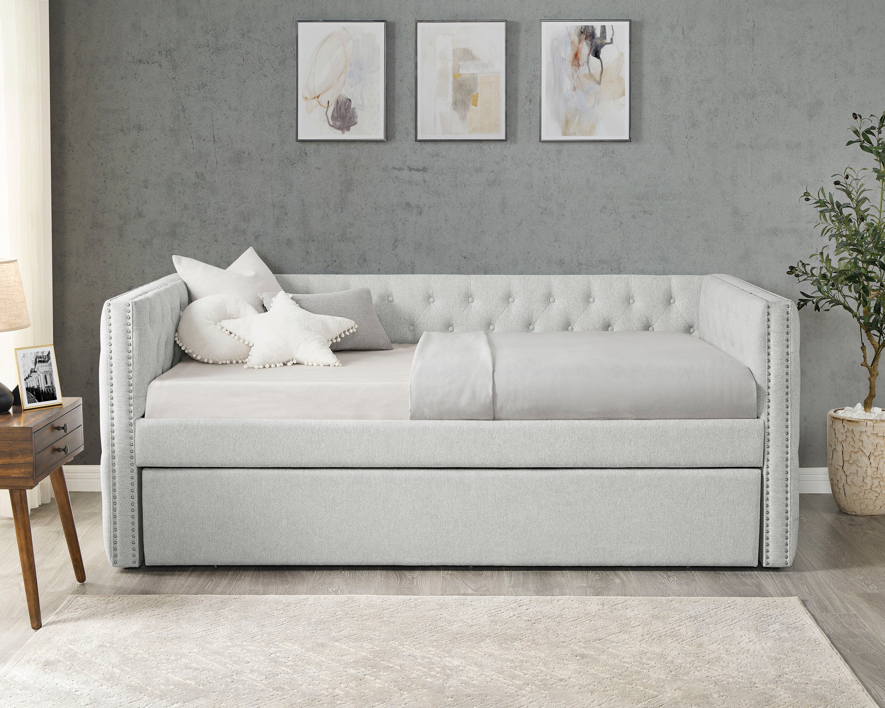 Trina Dove Gray Twin Daybed with Trundle - SET | 5335DV-ARM | 5335DV-BACK - Bien Home Furniture &amp; Electronics