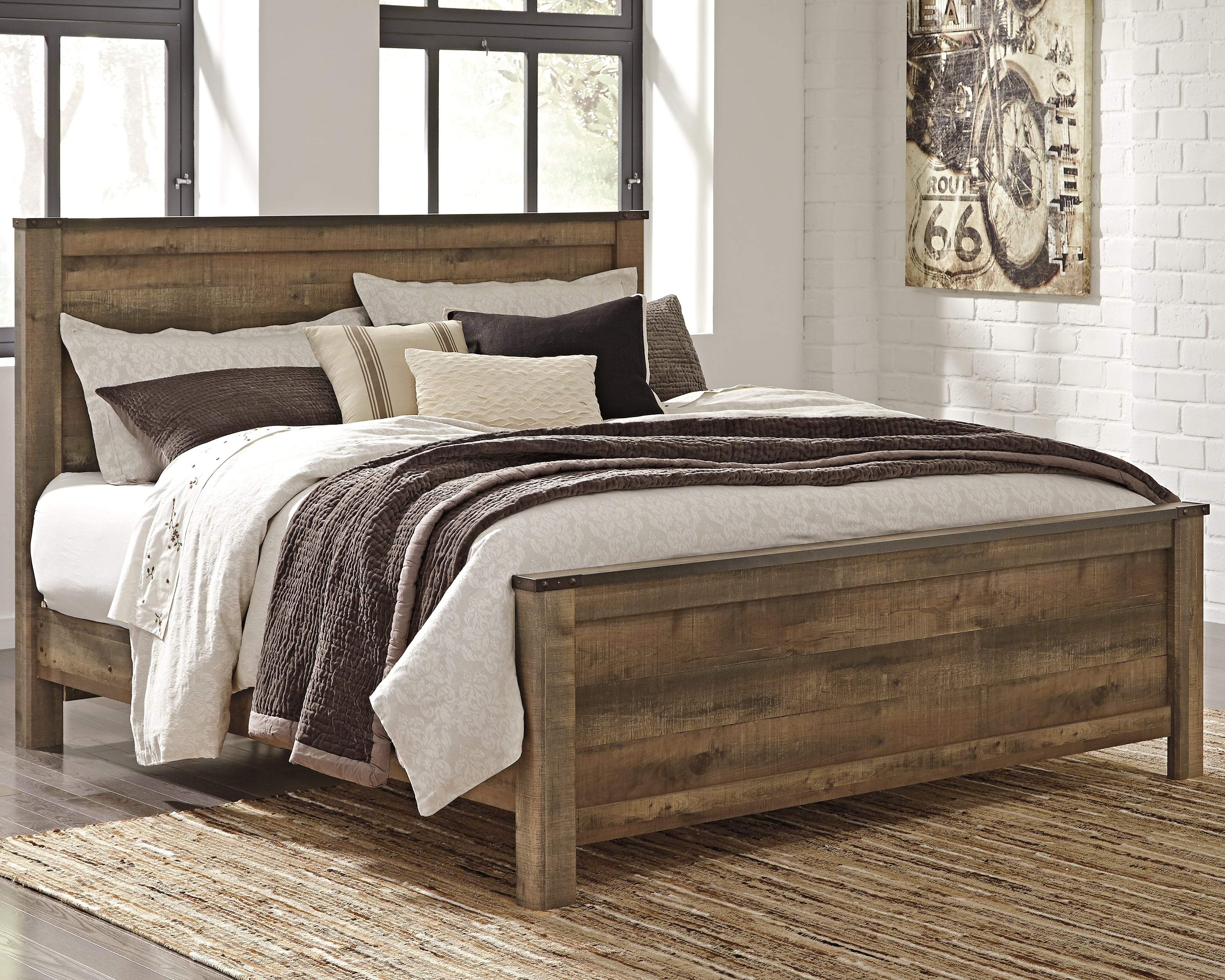 Trinell Brown King Panel Bed, Dresser, Mirror and 2 Nightstands - B446B74
