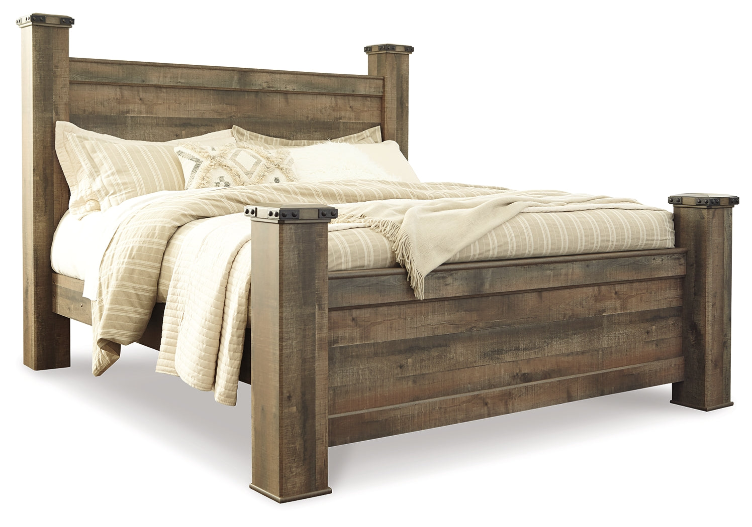 Trinell Brown King Poster Bed, Dresser, Mirror and Nightstand - B446B75