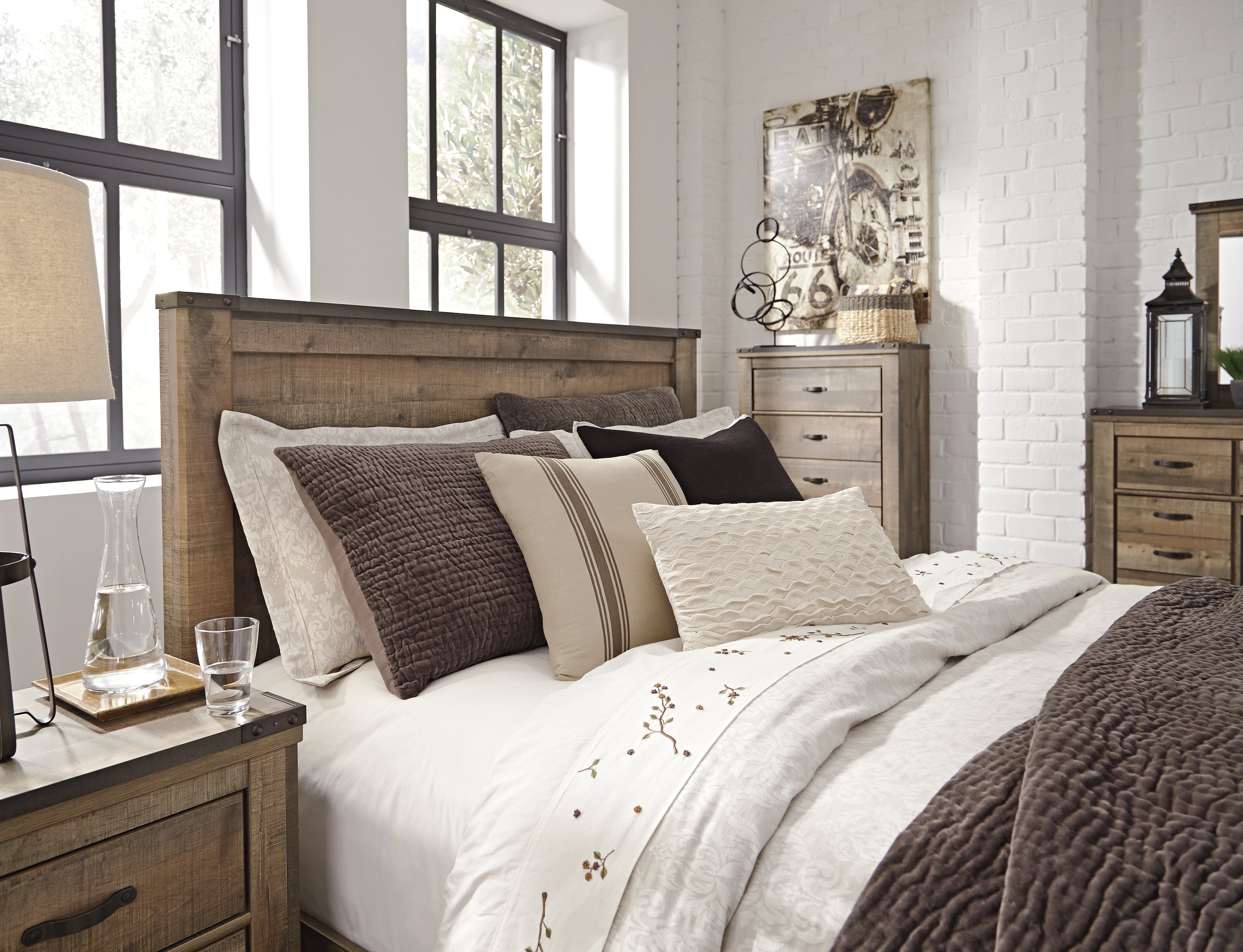 Trinell Brown Queen Panel Headboard, Dresser, Mirror, Chest and Nightstand - B446B90