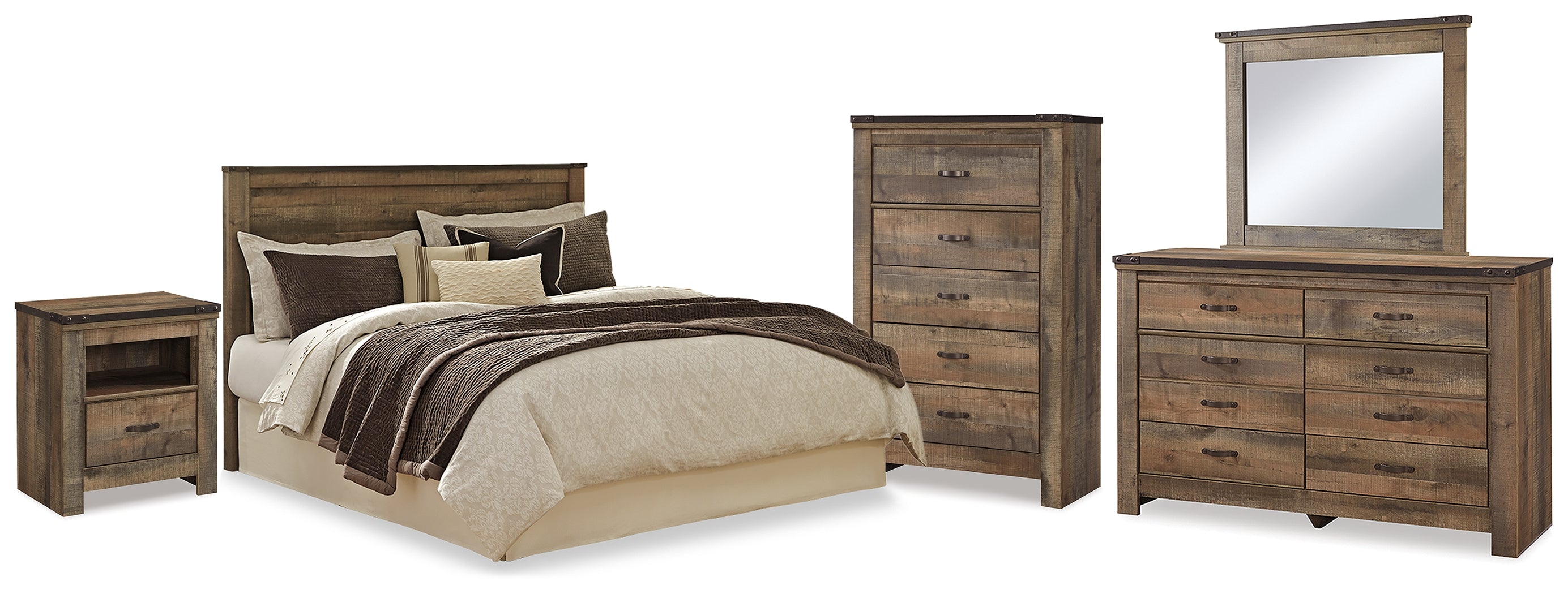 Trinell Brown Queen Panel Headboard, Dresser, Mirror, Chest and Nightstand - B446B90