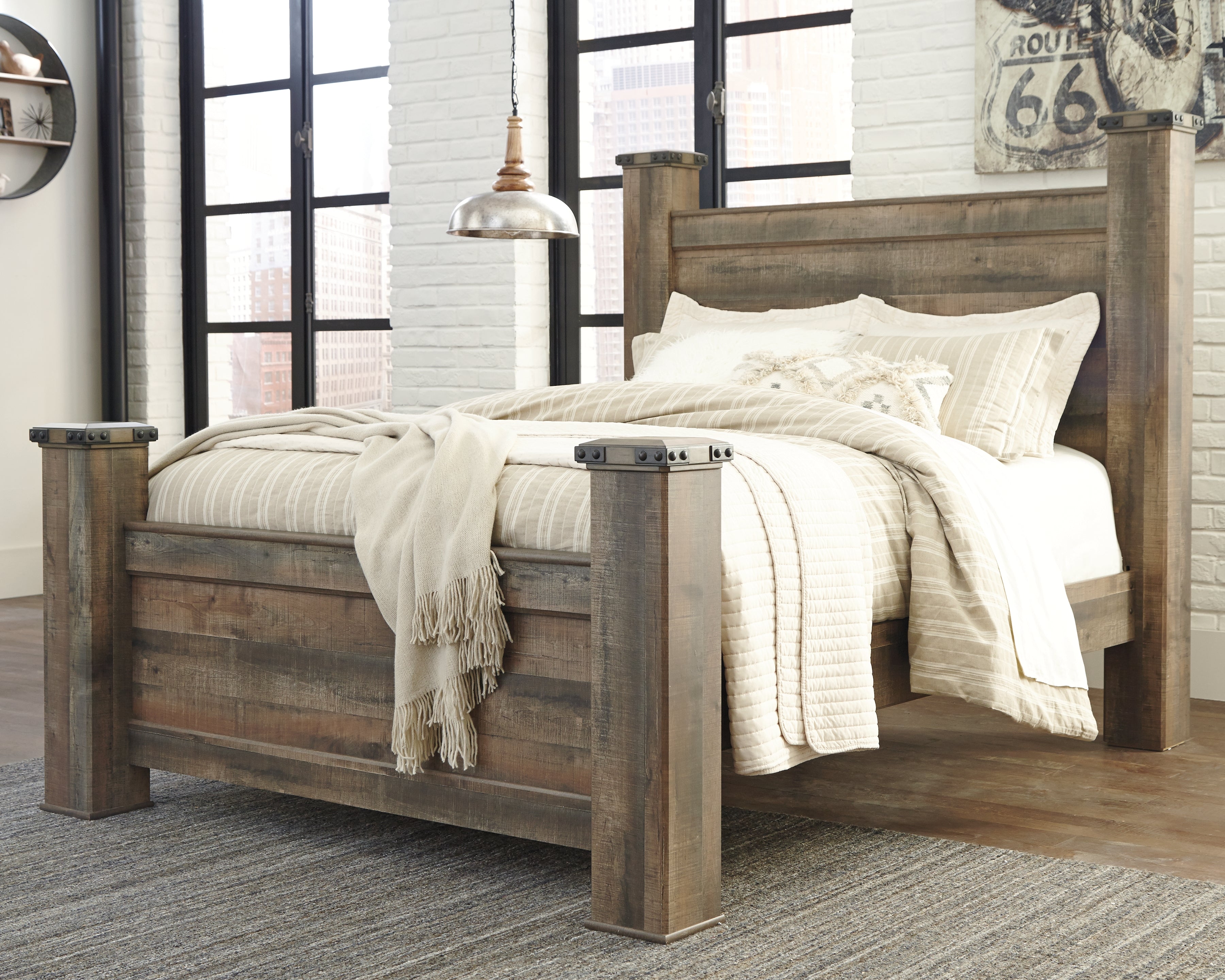 Trinell Brown Queen Poster Bed, Dresser, Mirror and Nightstand - B446B76