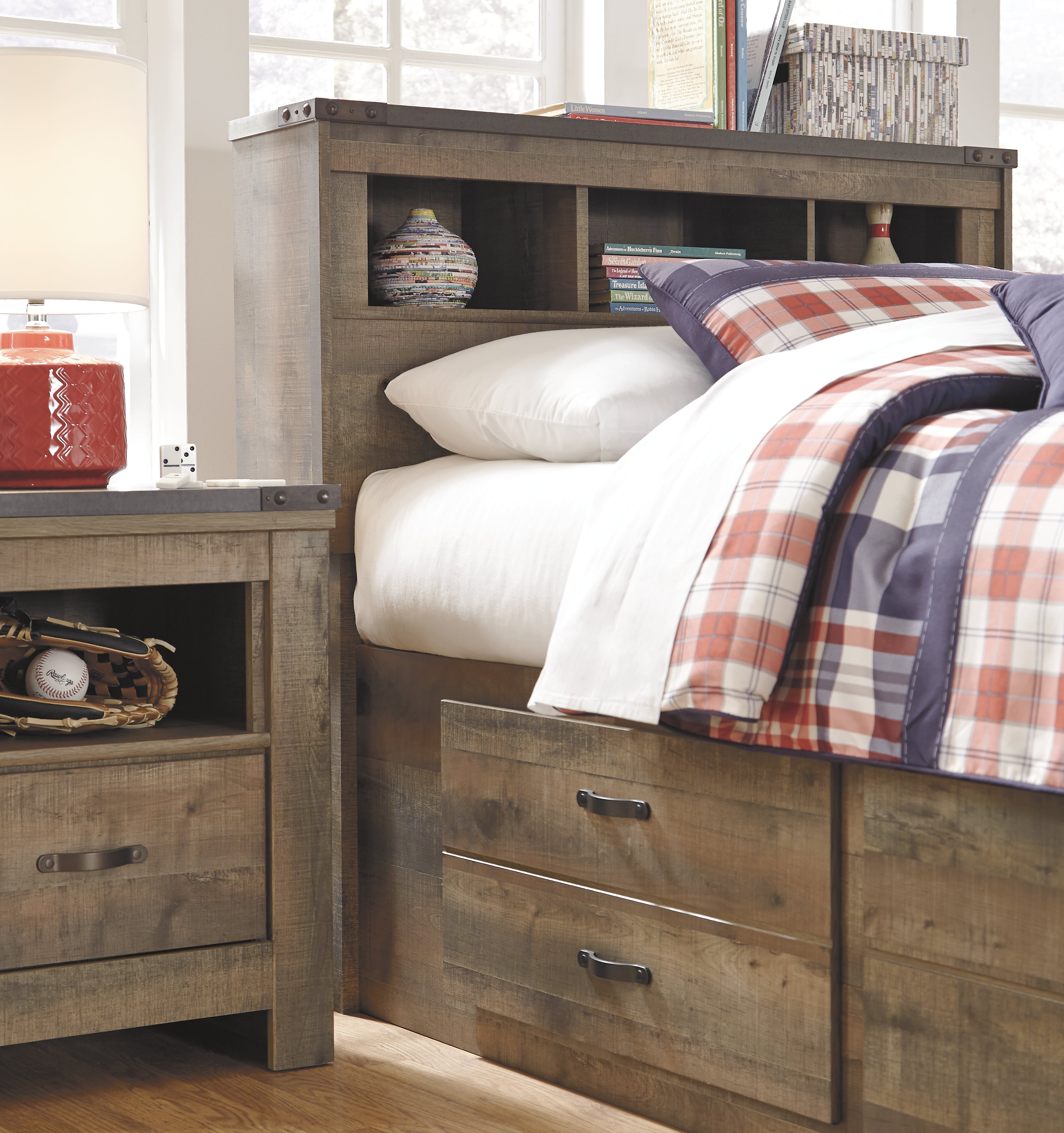Trinell Brown Twin Panel Bed with Storage and Nightstand - B446B68