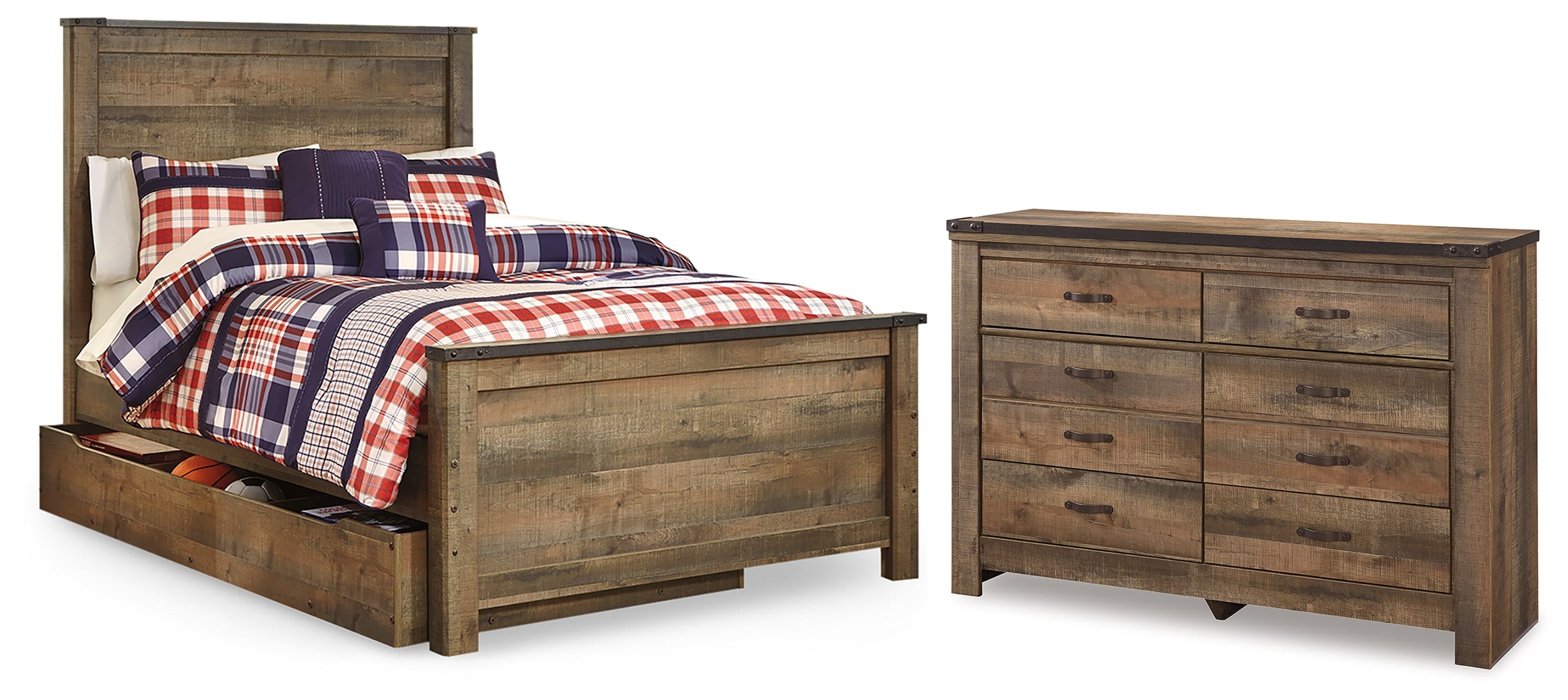 Trinell Full Panel Bed with Storage and Dresser - B446B93