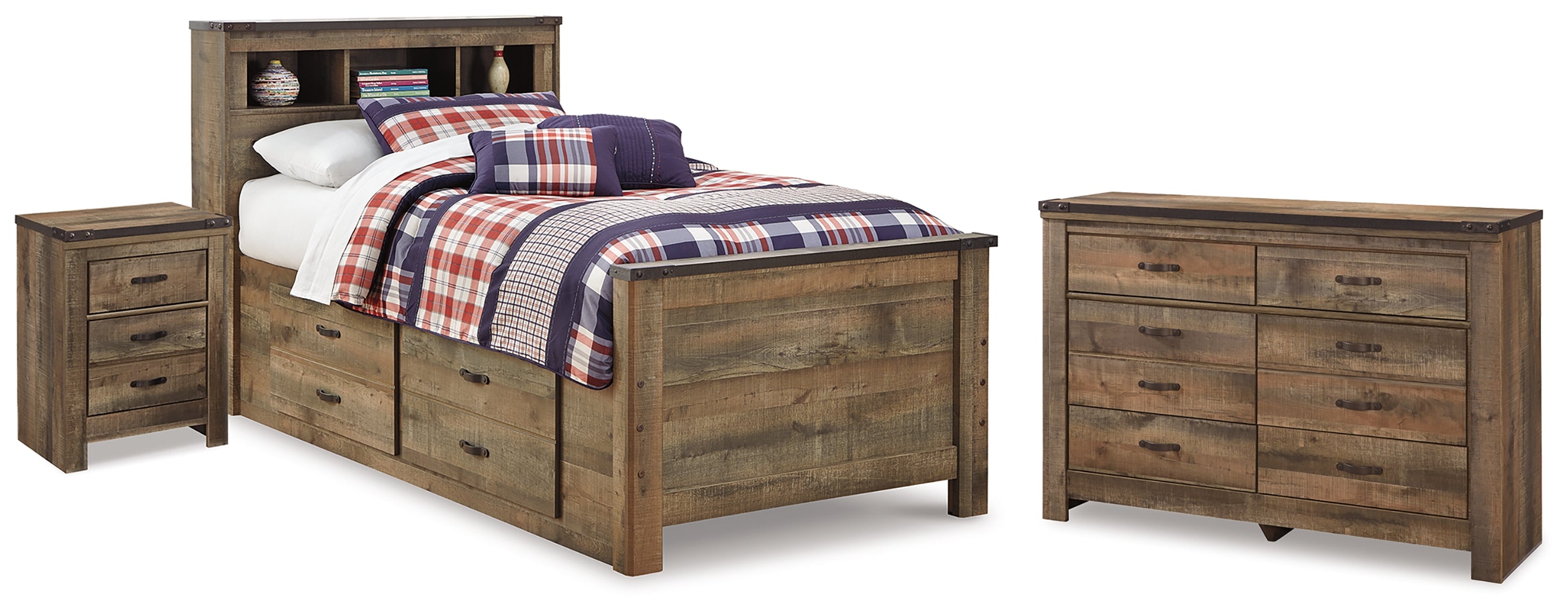 Trinell Twin Bookcase Storage Bed, Dresser and Nightstand - B446B100