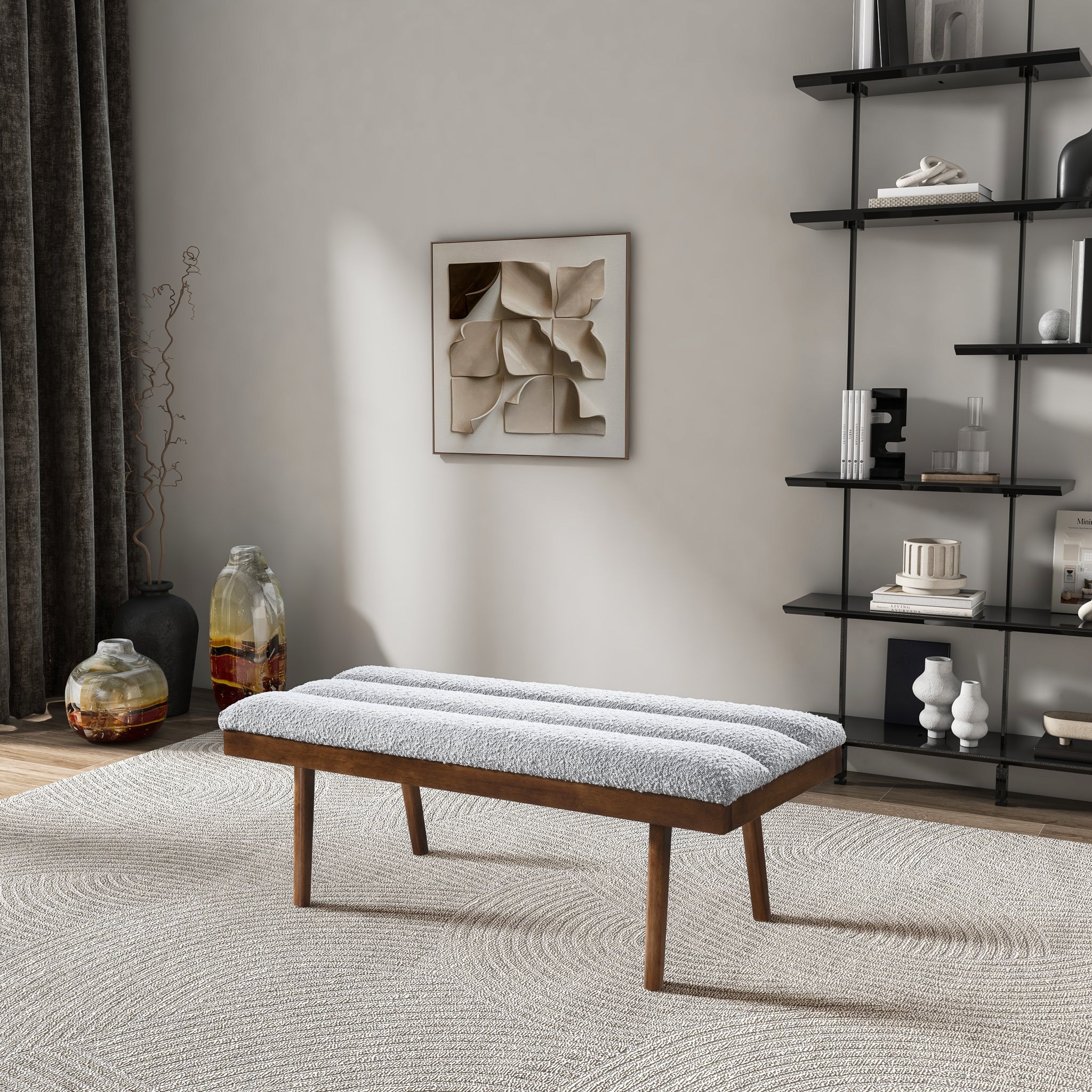 Troni Light Grey Boucle Bench - BEN00502201