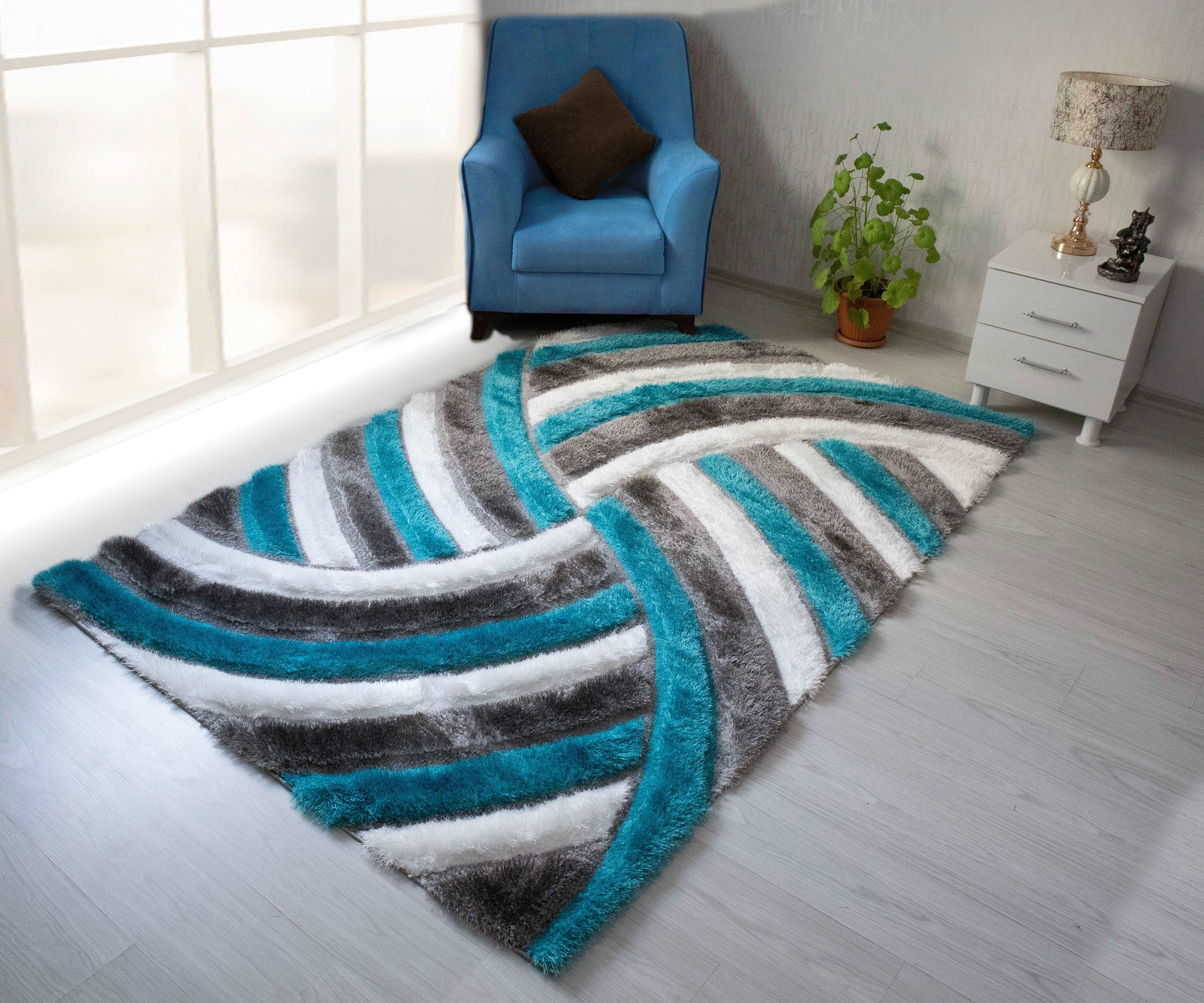 3D Shaggy GRAY-TURQOUISE Area Rug - 3D333 - 3D333-GRY/TRQ-57 - Bien Home Furniture & Electronics