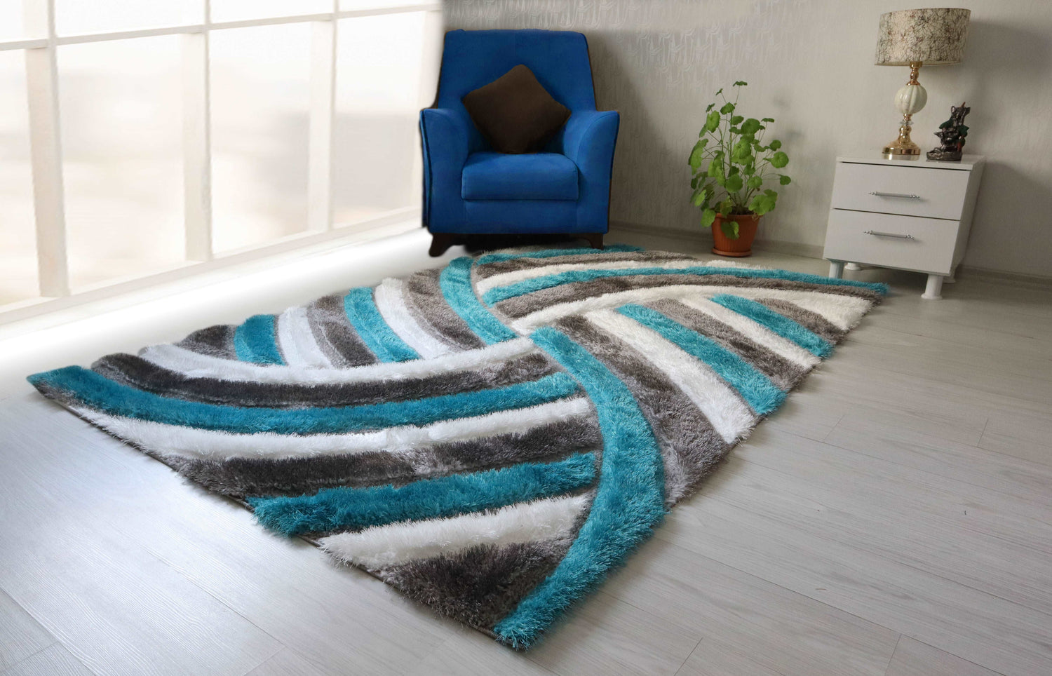 3D Shaggy GRAY-TURQOUISE Area Rug - 3D333 - 3D333-GRY/TRQ-57 - Bien Home Furniture & Electronics