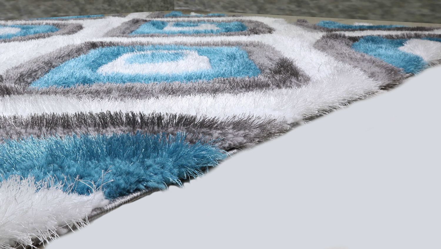 3D Shaggy GRAY-TURQOUISE Area Rug - 3D151 - 3D151-GRY/TRQ-57 - Bien Home Furniture & Electronics