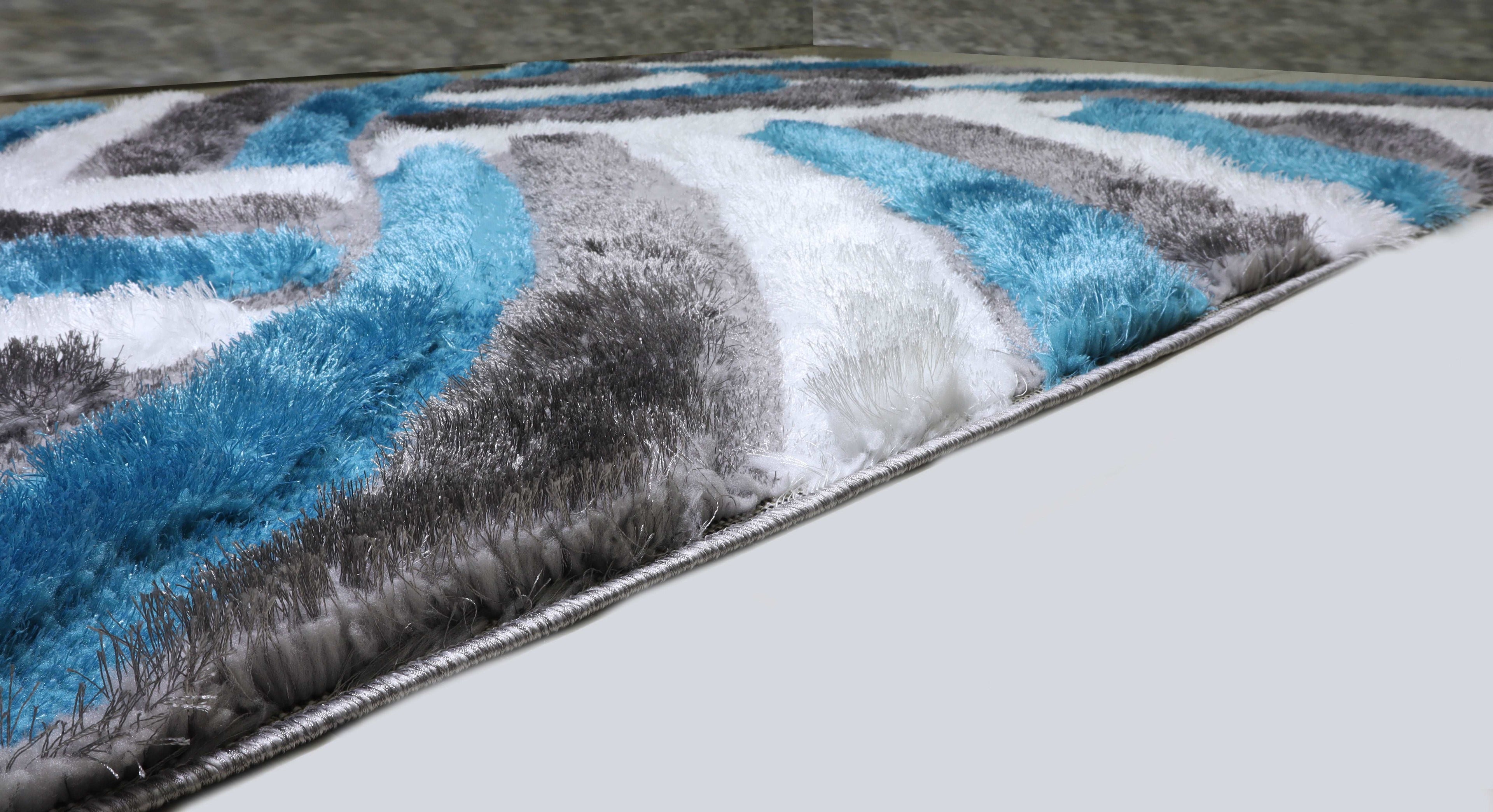 3D Shaggy GRAY-TURQOUISE Area Rug - 3D333 - 3D333-GRY/TRQ-57 - Bien Home Furniture & Electronics