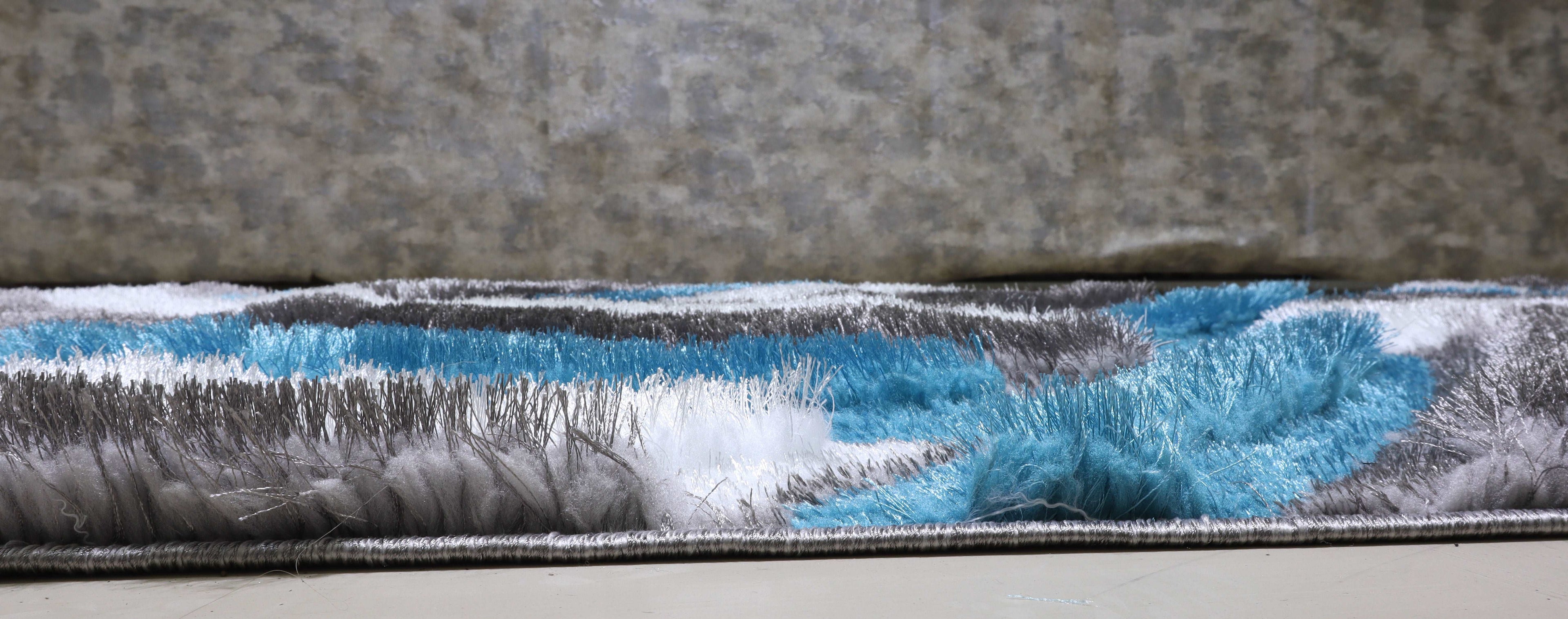3D Shaggy GRAY-TURQOUISE Area Rug - 3D333 - 3D333-GRY/TRQ-57 - Bien Home Furniture & Electronics
